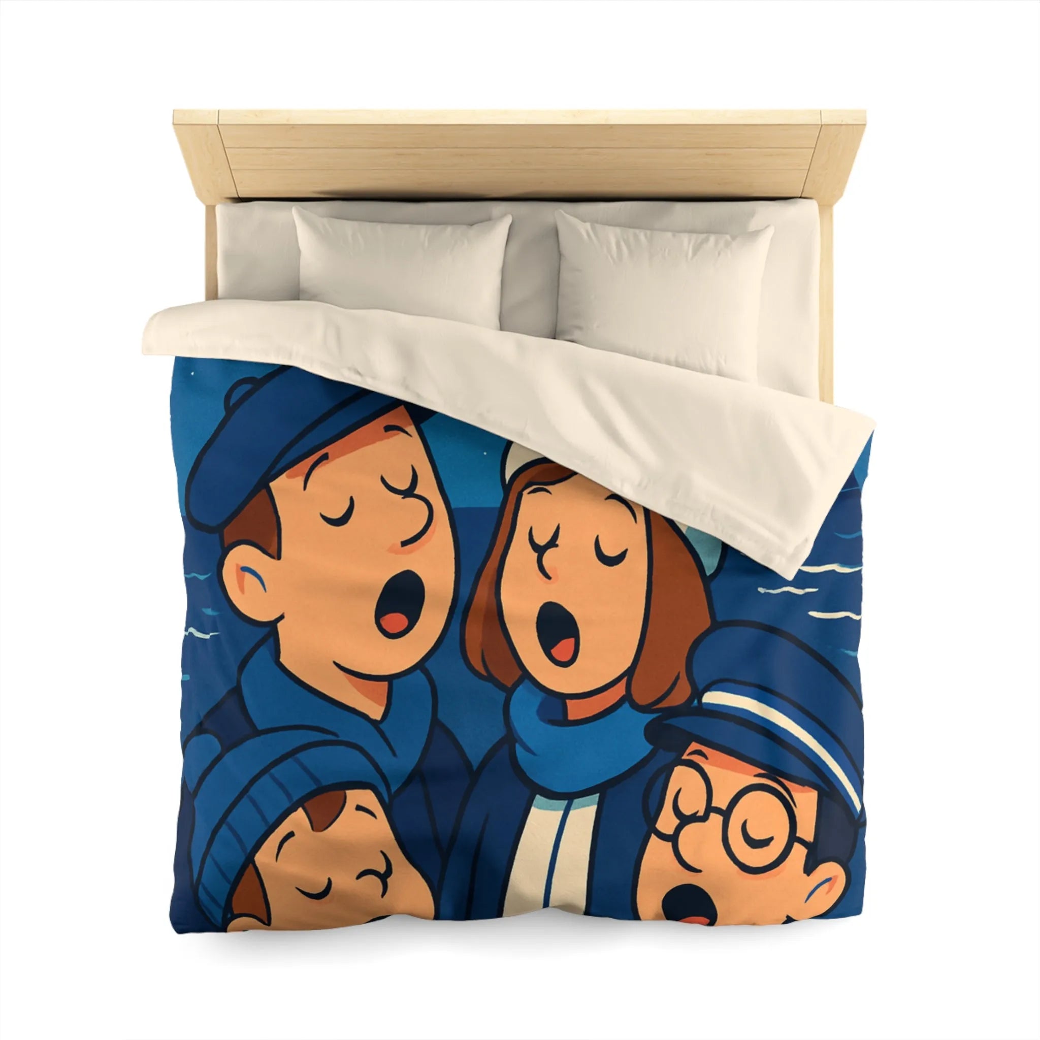 Housse de couette avec illustration nautique vintage de chanteurs sous un ciel étoilé