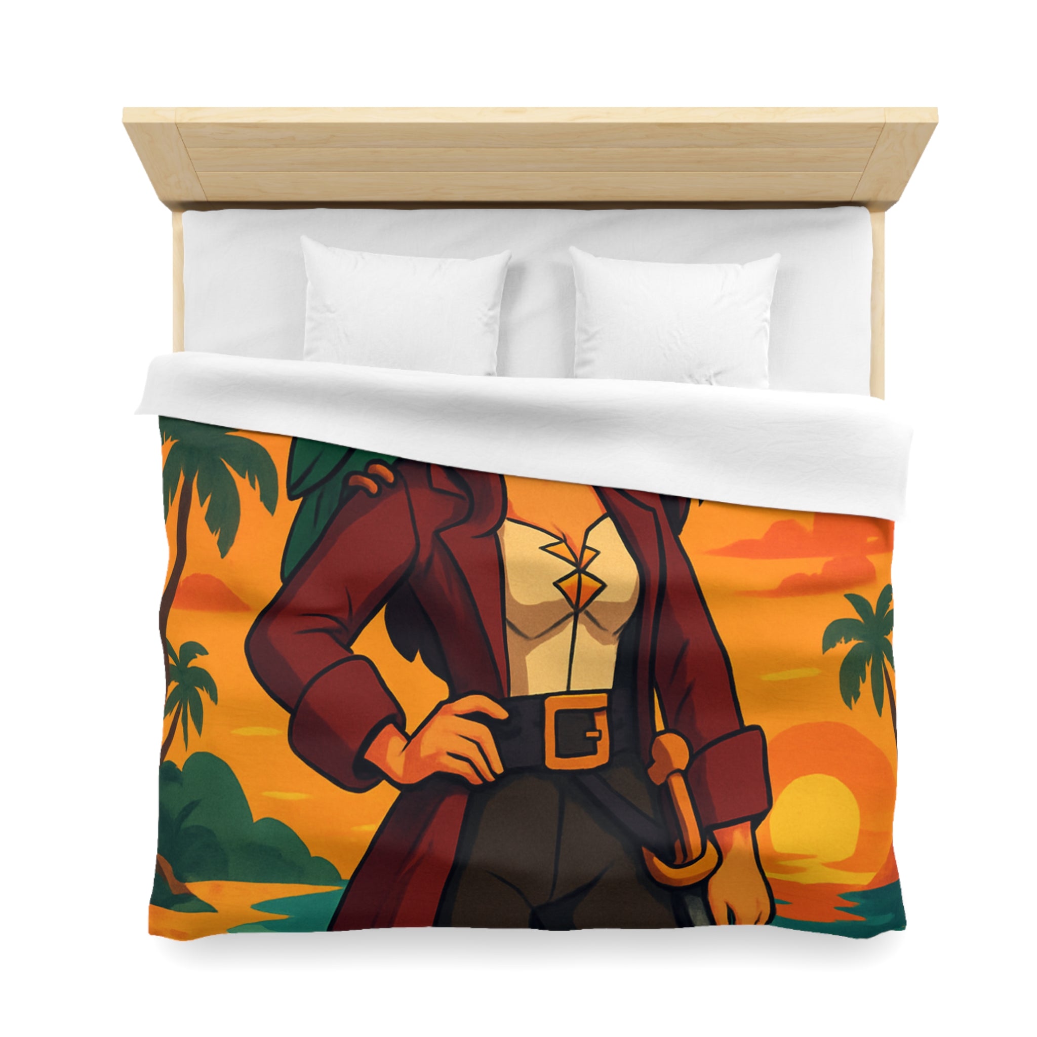 Housse de couette pirate colorée avec perroquet et coffre au trésor tropical
