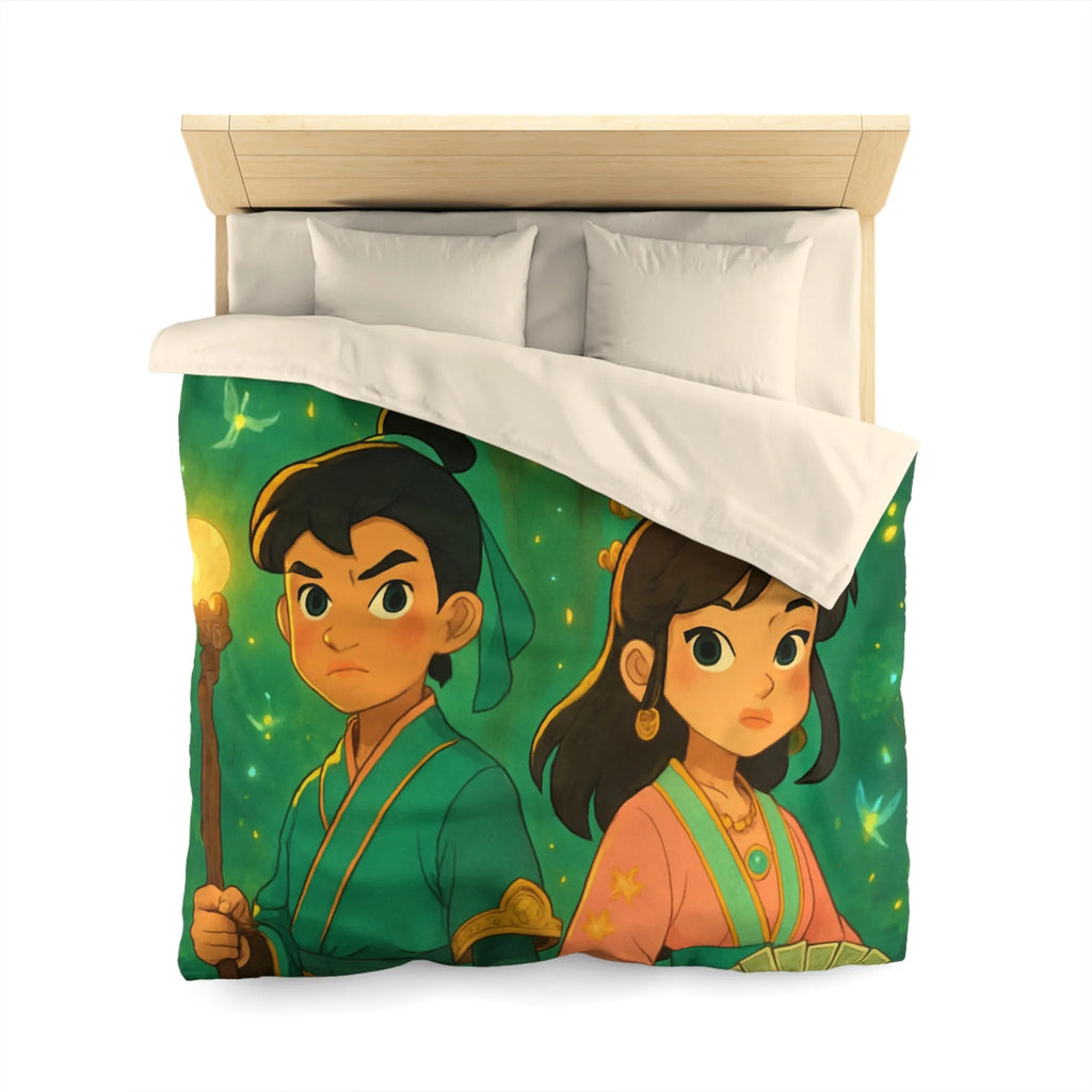 Housse de Couette Féérique Enfants avec Arbre Lumineux et Personnages Style Fantasy Coloré