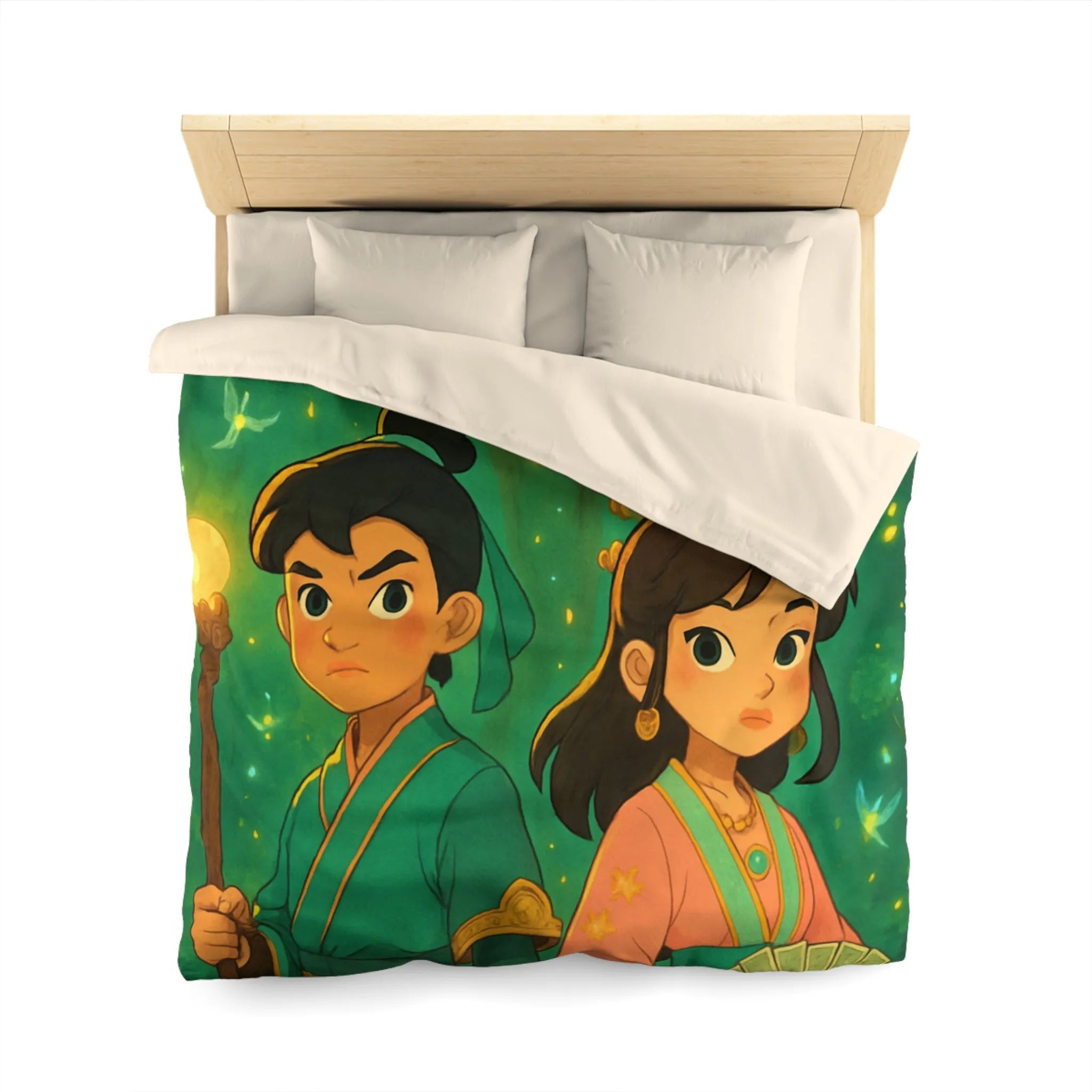 Housse de Couette Féérique Enfants avec Arbre Lumineux et Personnages Style Fantasy Coloré