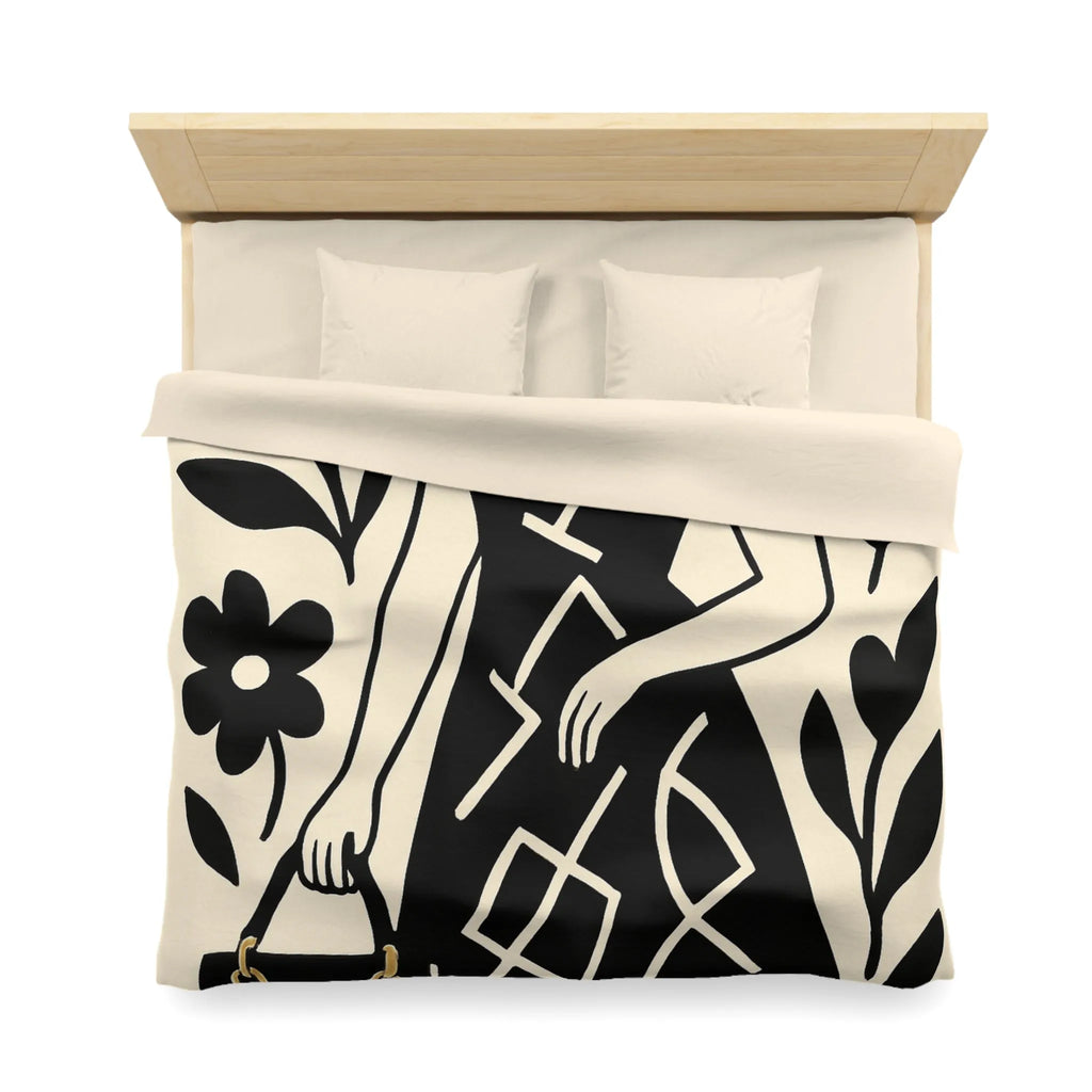 Élégant motif floral noir et blanc pour housse de couette moderne et sophistiquée