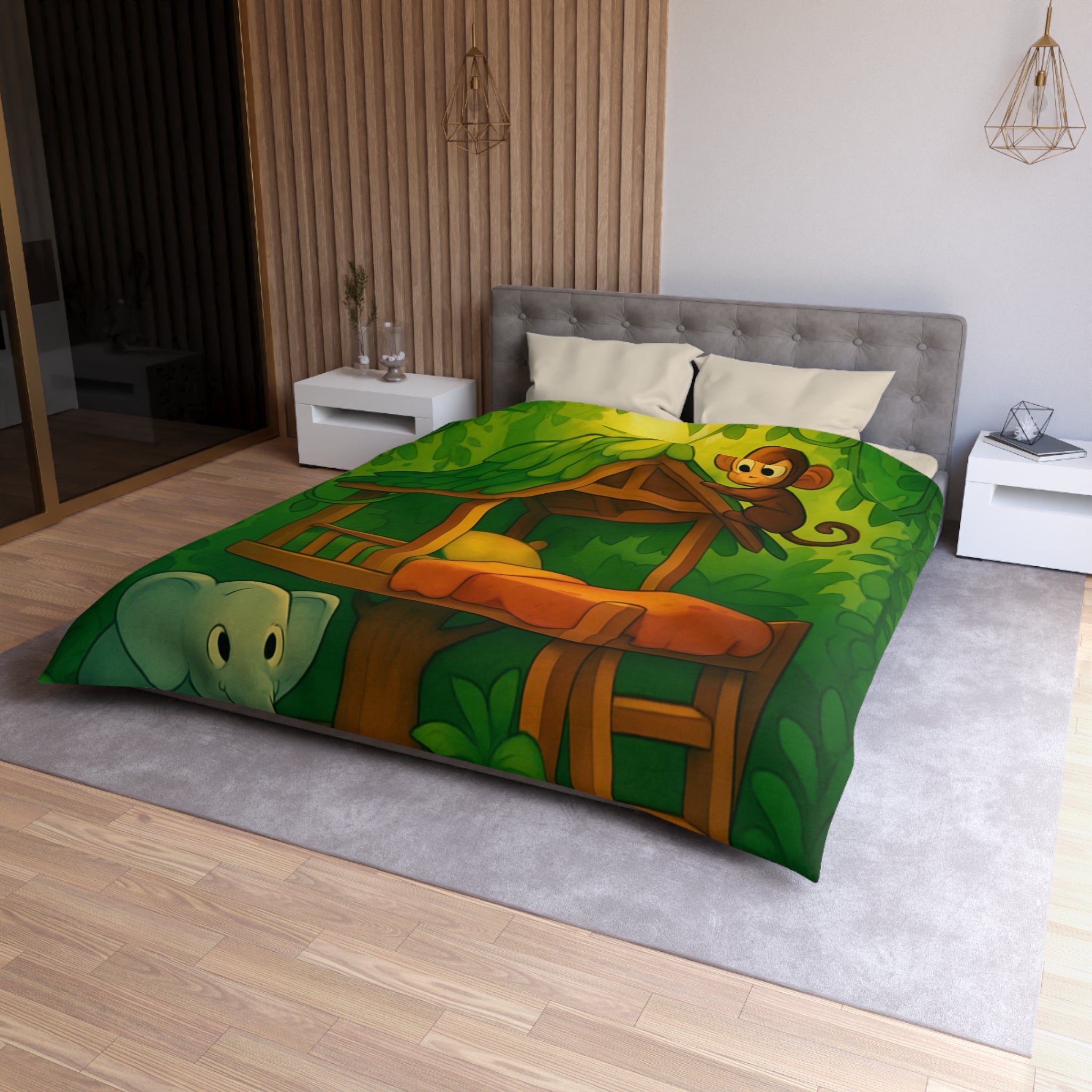 Jolie housse de couette avec animaux de la jungle pour chambre d'enfant colorée