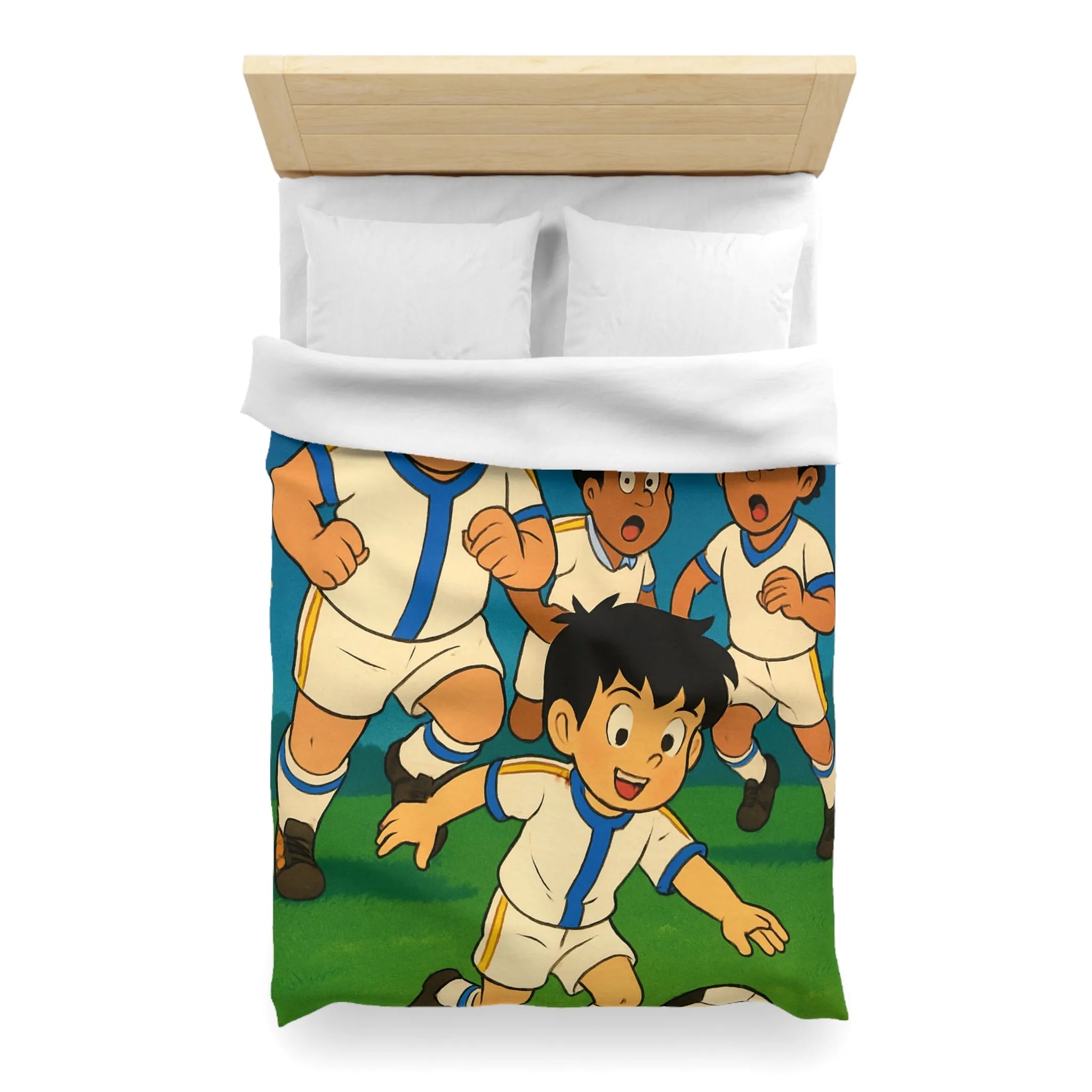 Housse de couette enfant illustrée football garçons jouant sous ciel étoilé nuit