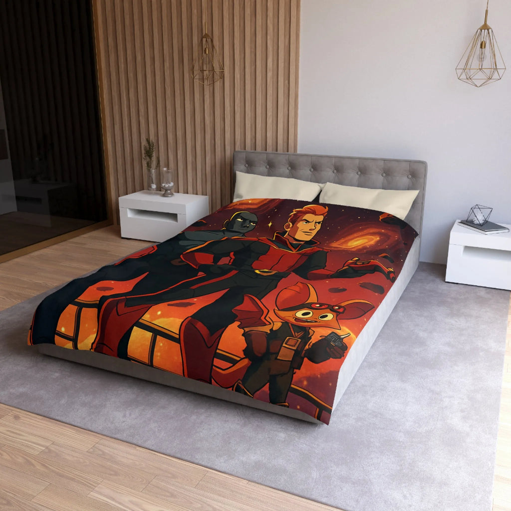 Housse de couette galactique avec héros cosmiques pour chambre d'enfant inspirante et colorée