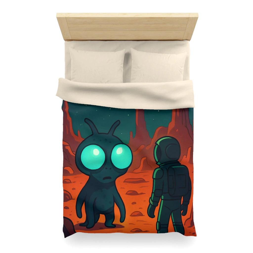 Housse de couette extraterrestre et astronaute sur fond de paysage lunaire mythique