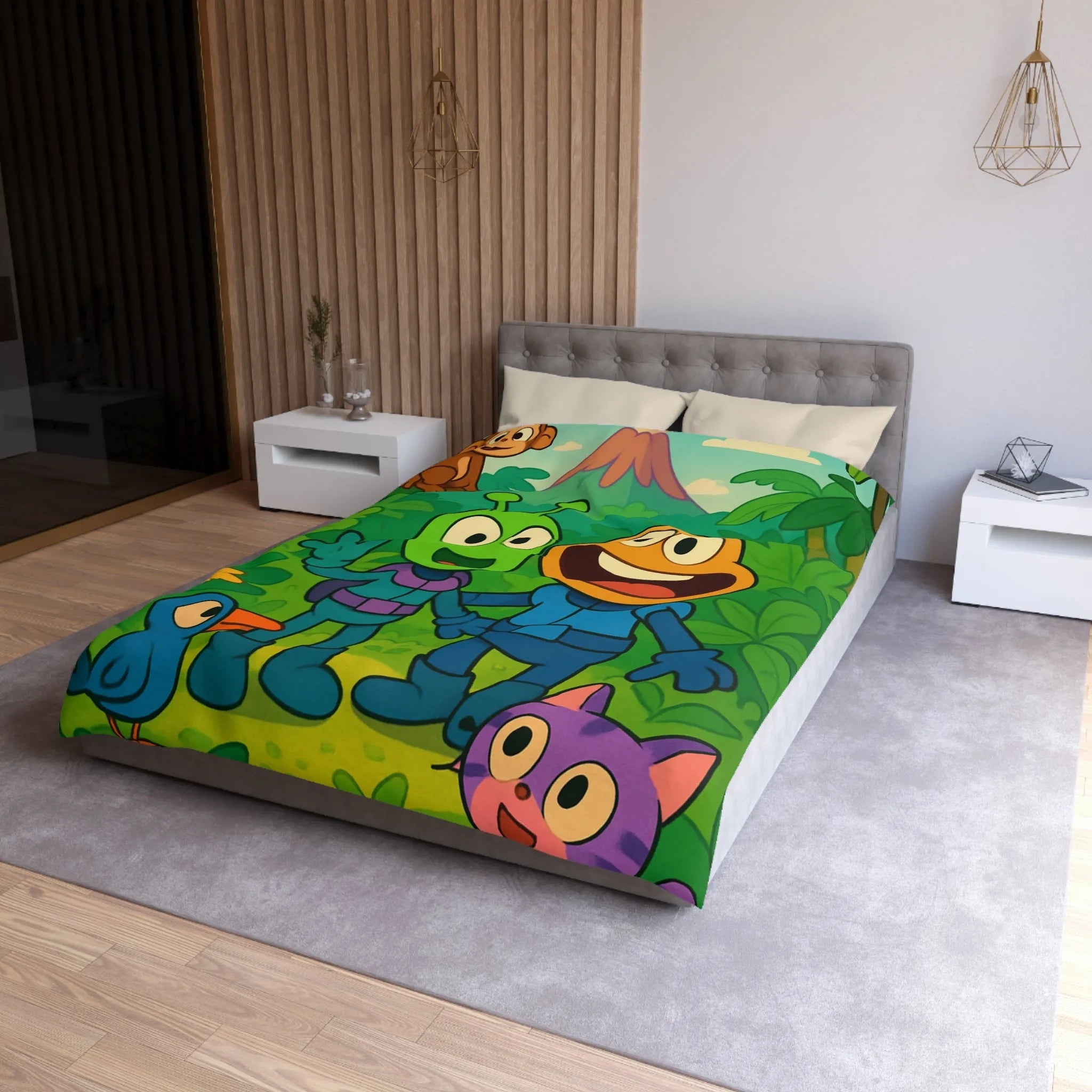 Housse de couette colorée avec animaux et extraterrestres dans une jungle animée