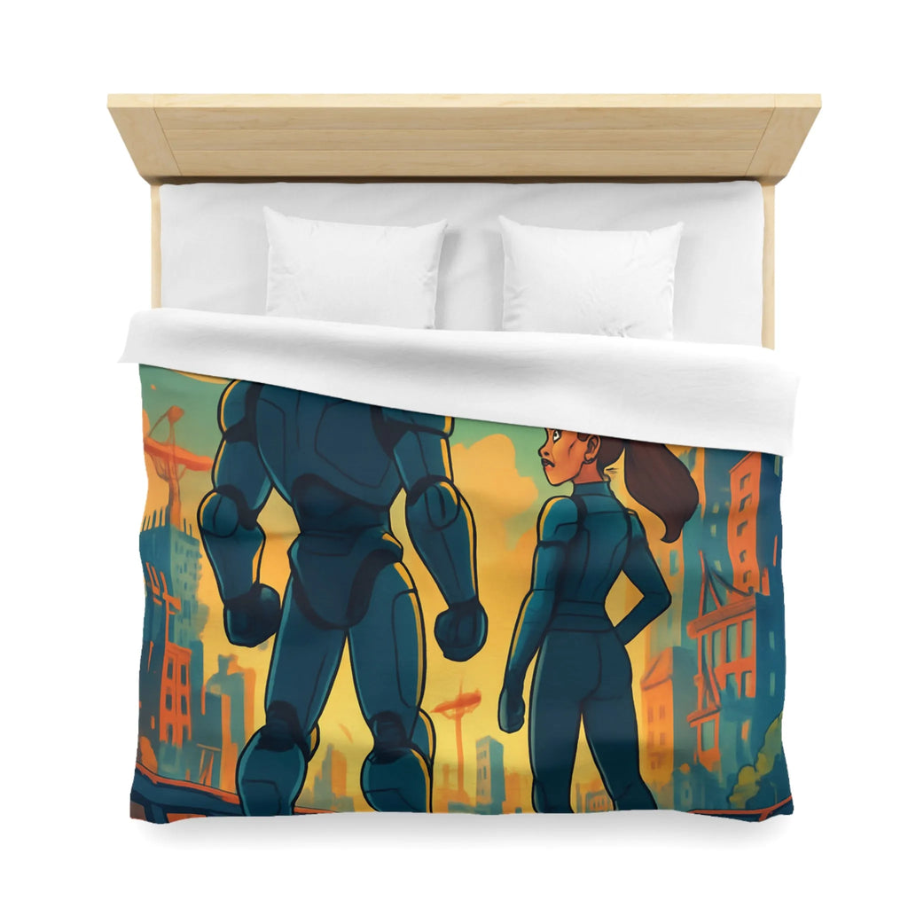 Housse de Couette Fine Imprimée Feux d’Artifice et Futuriste Ville Robotique Dessinée