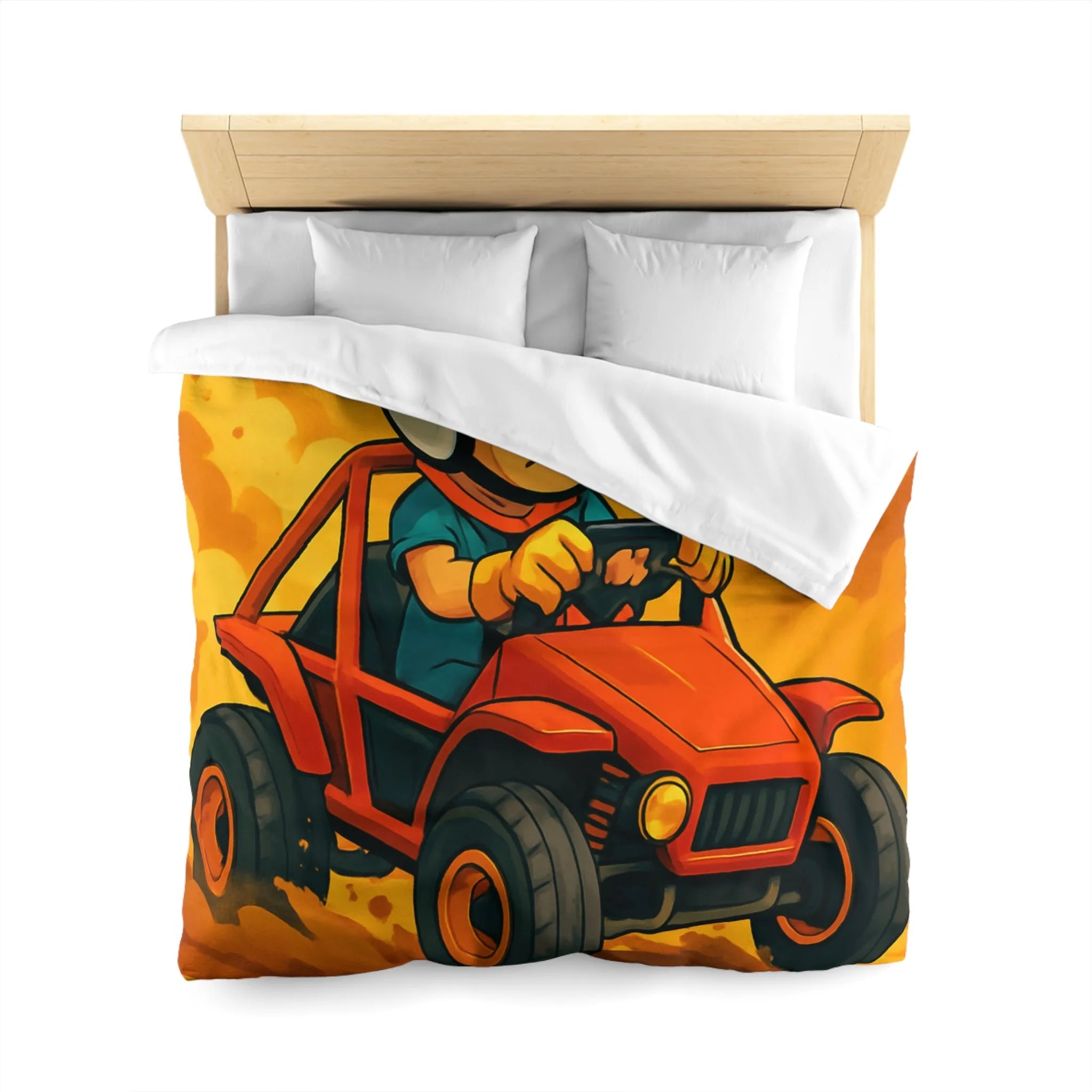 Housse de couette aventure enfant avec pilote de buggy dans le désert ensoleillé