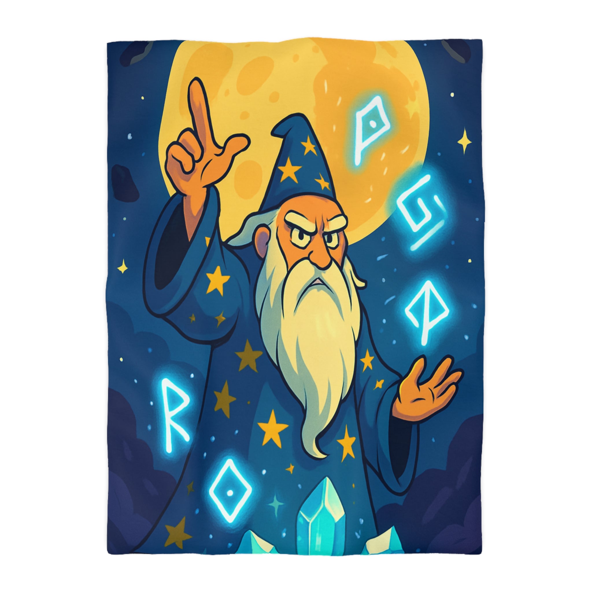 Housse de couette sorcier mystique avec cristaux et lune brillante magique