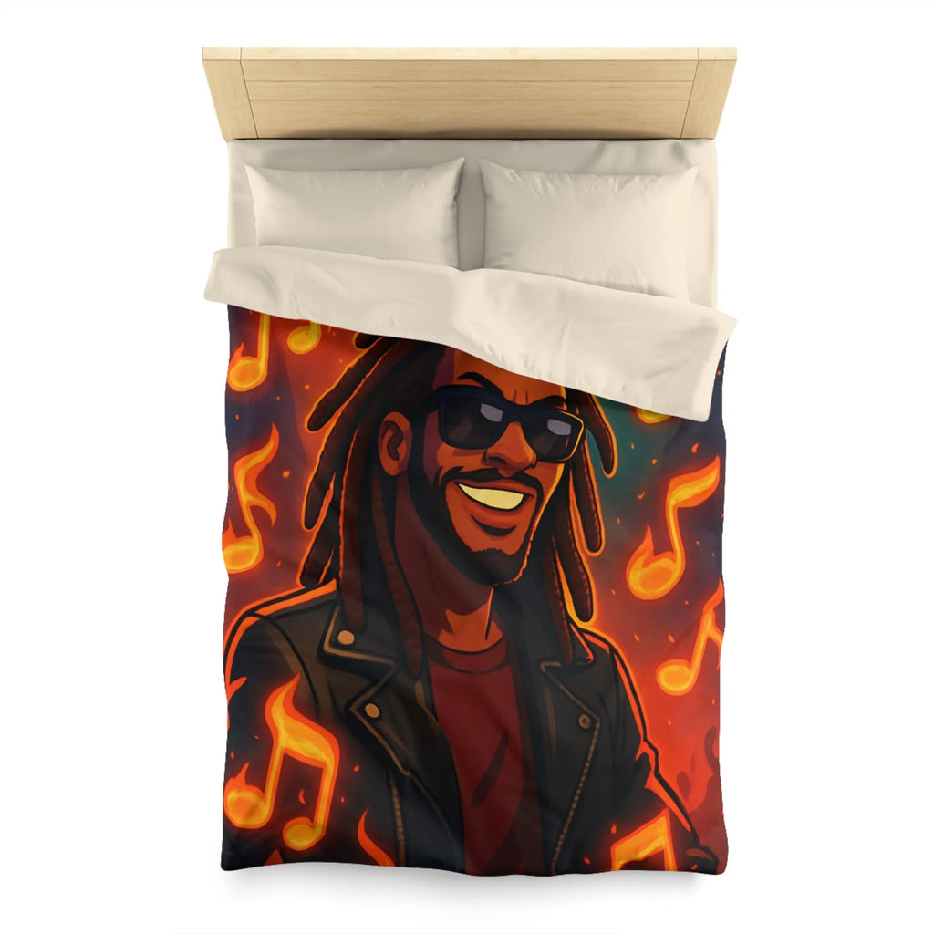 Housse de couette artistique avec musicien animé sous lumières de concert colorées