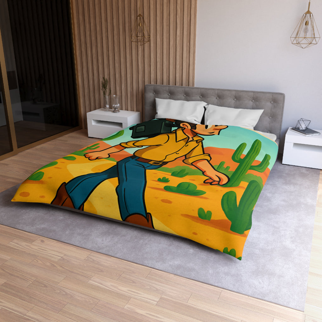 Housse de couette western cowboy dessin animé, désert cactus rétro style vibrant