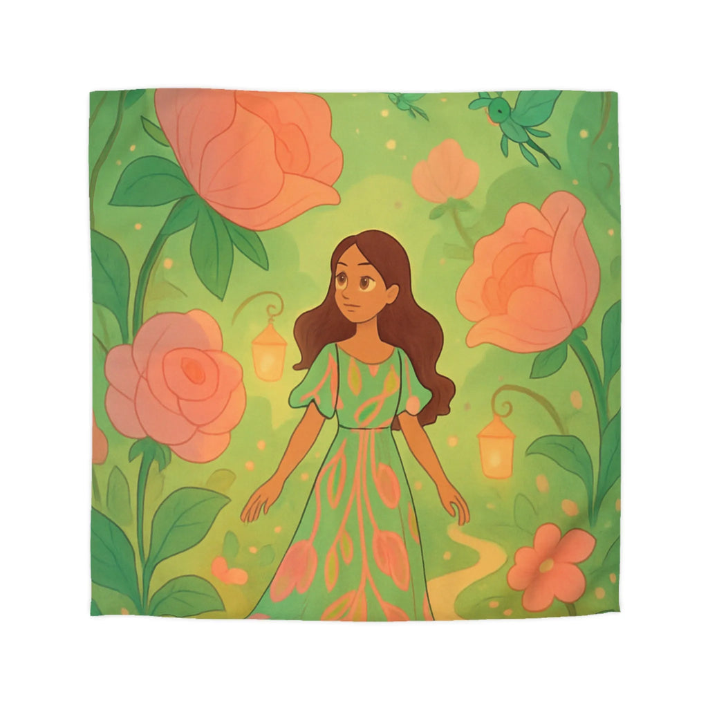 Housse de Couette Féérique avec Fleurs Roses et Papillons pour Chambre Enchantée