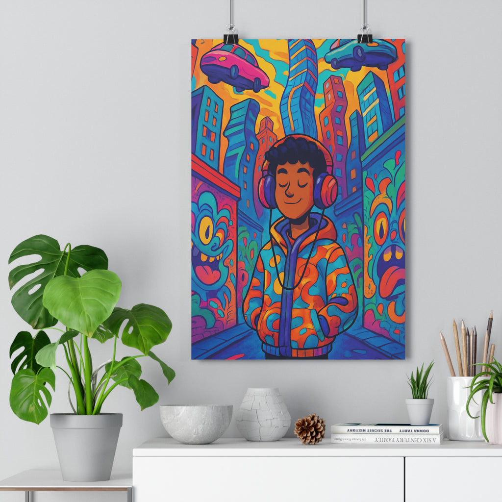 Poster décoratif urbain psychédélique vibrant couleurs cartoon surréaliste chambre salon bureau tendance moderne qualité