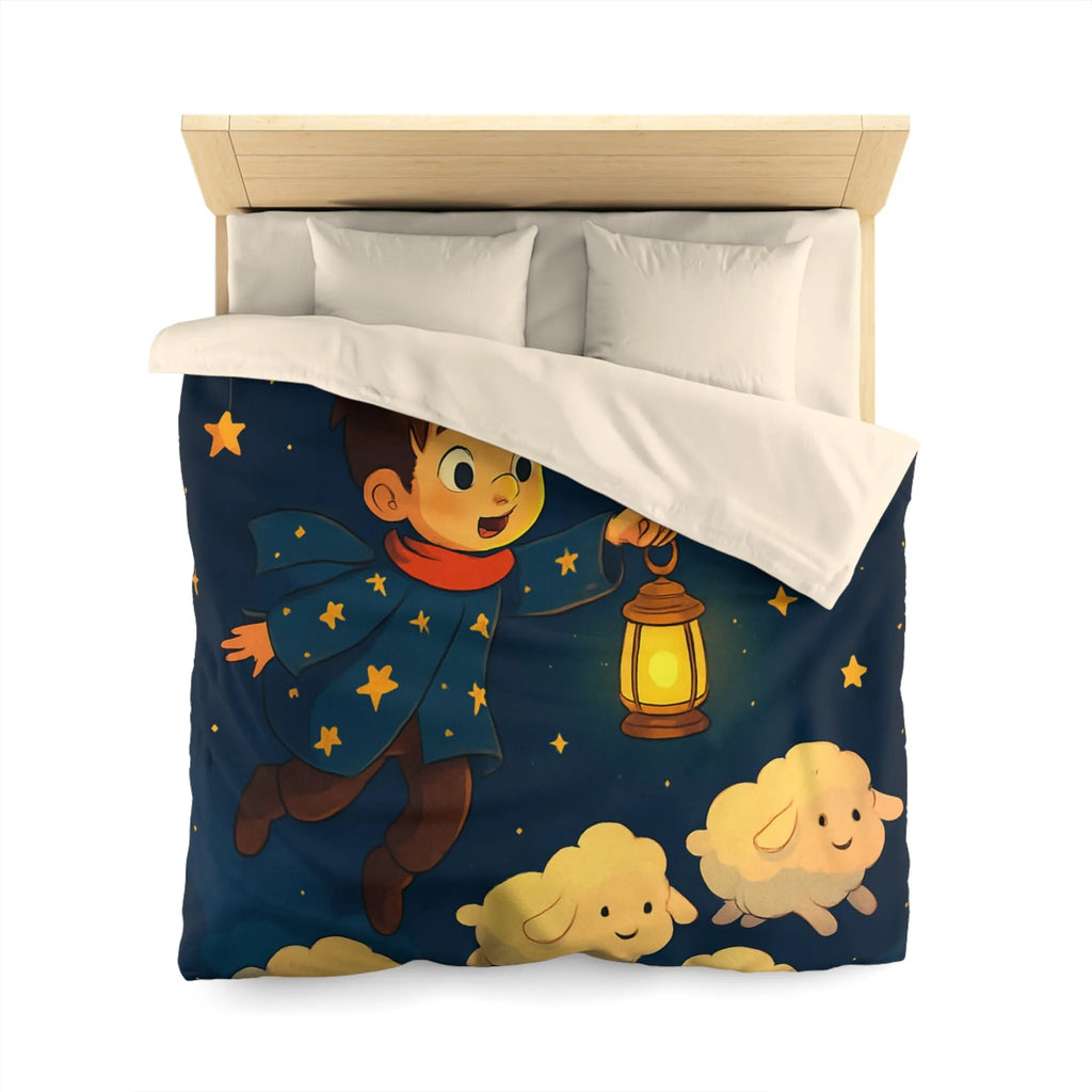 Housse de couette enfant rêveur avec étoiles, lune et moutons volants mignons