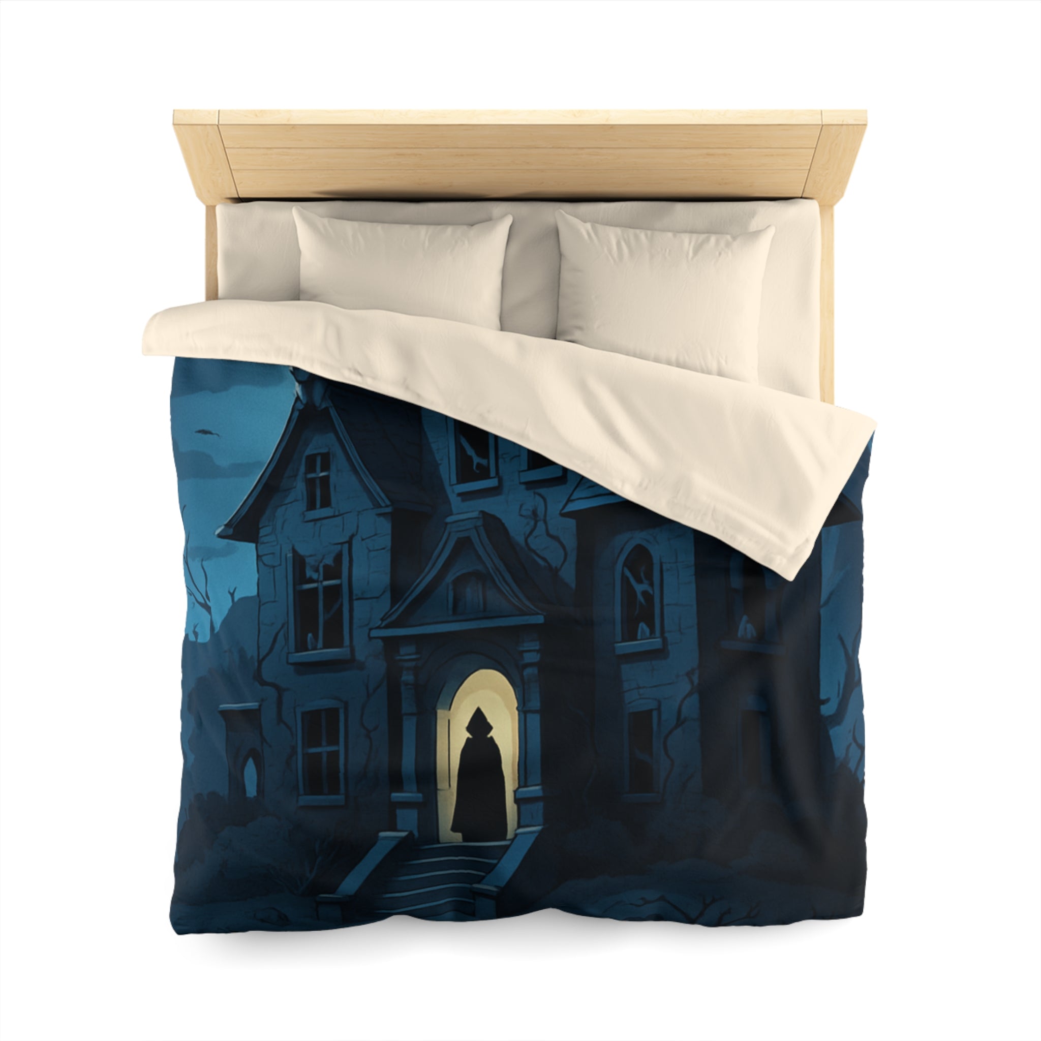 Housse de couette mystérieuse avec manoir gothique sous la pleine lune effrayante