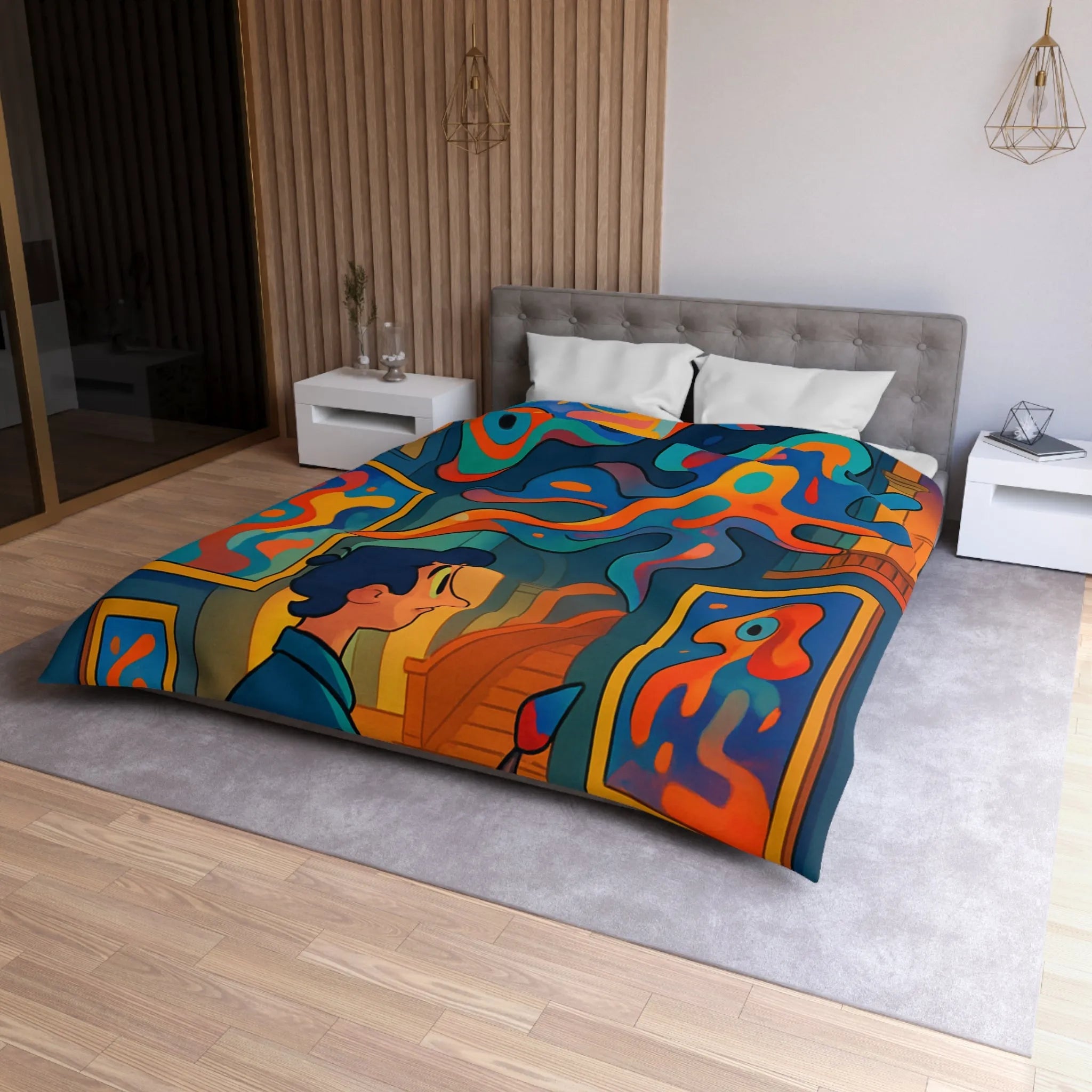 Housse de Couette Microfibre Art Graphique Contemporain Style Décoratif Chambre Tendance