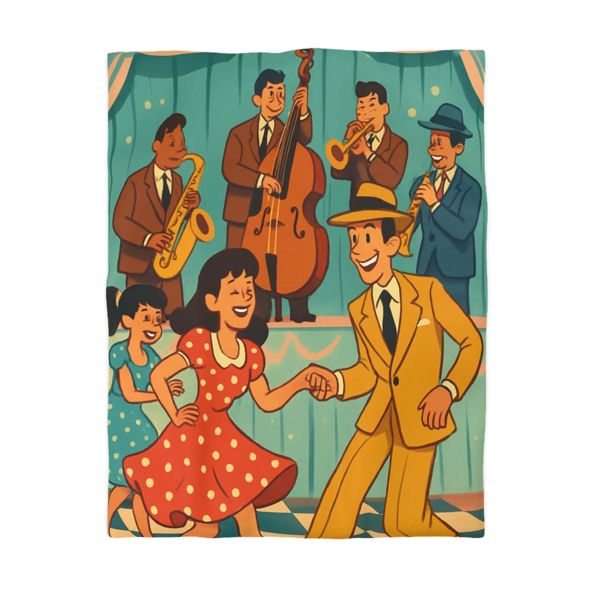 Housse de couette avec danseurs rétro en jazz vibrant et couleur vintage éclatante