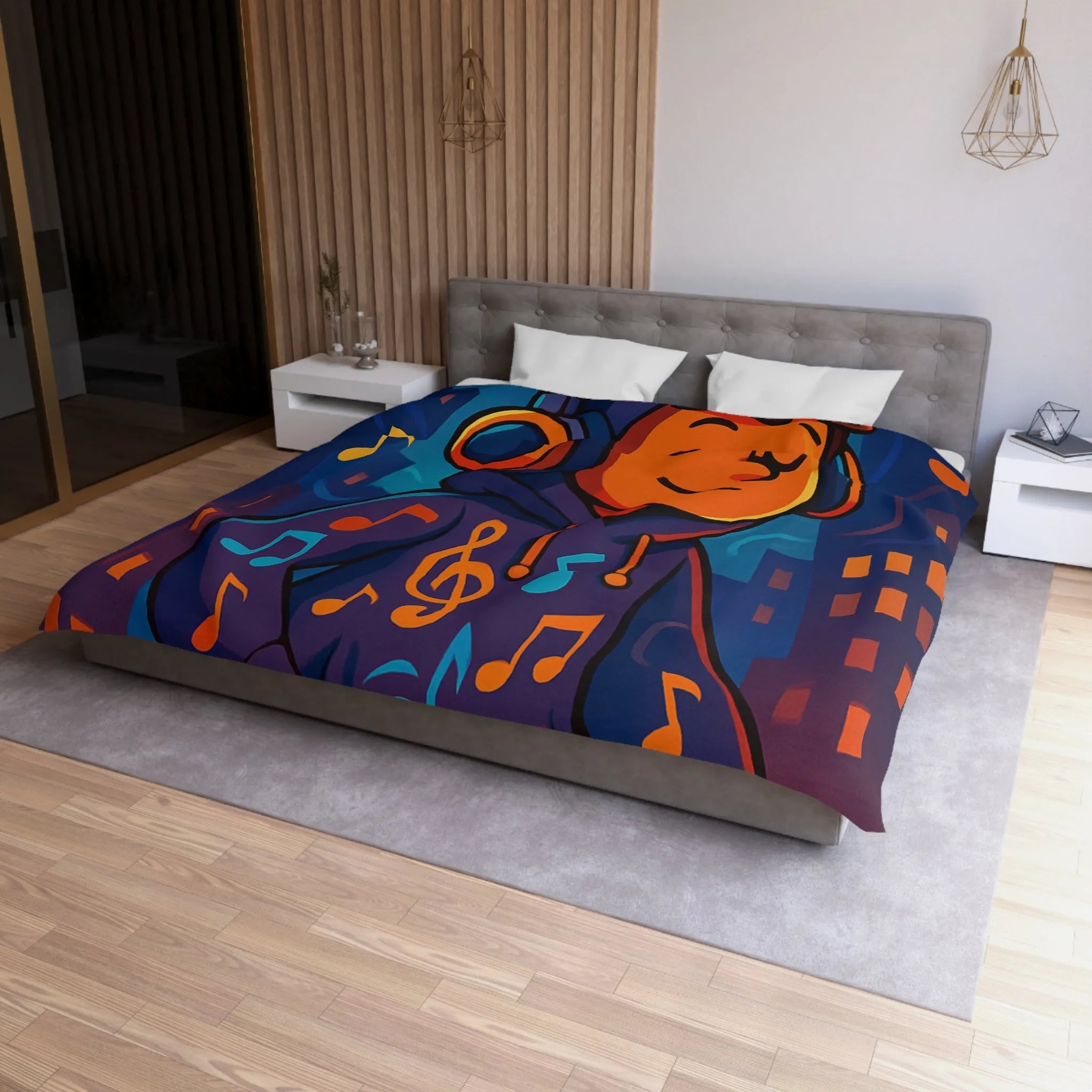 "Housse de couette colorée avec design urbain de musique pour chambre moderne et dynamique"