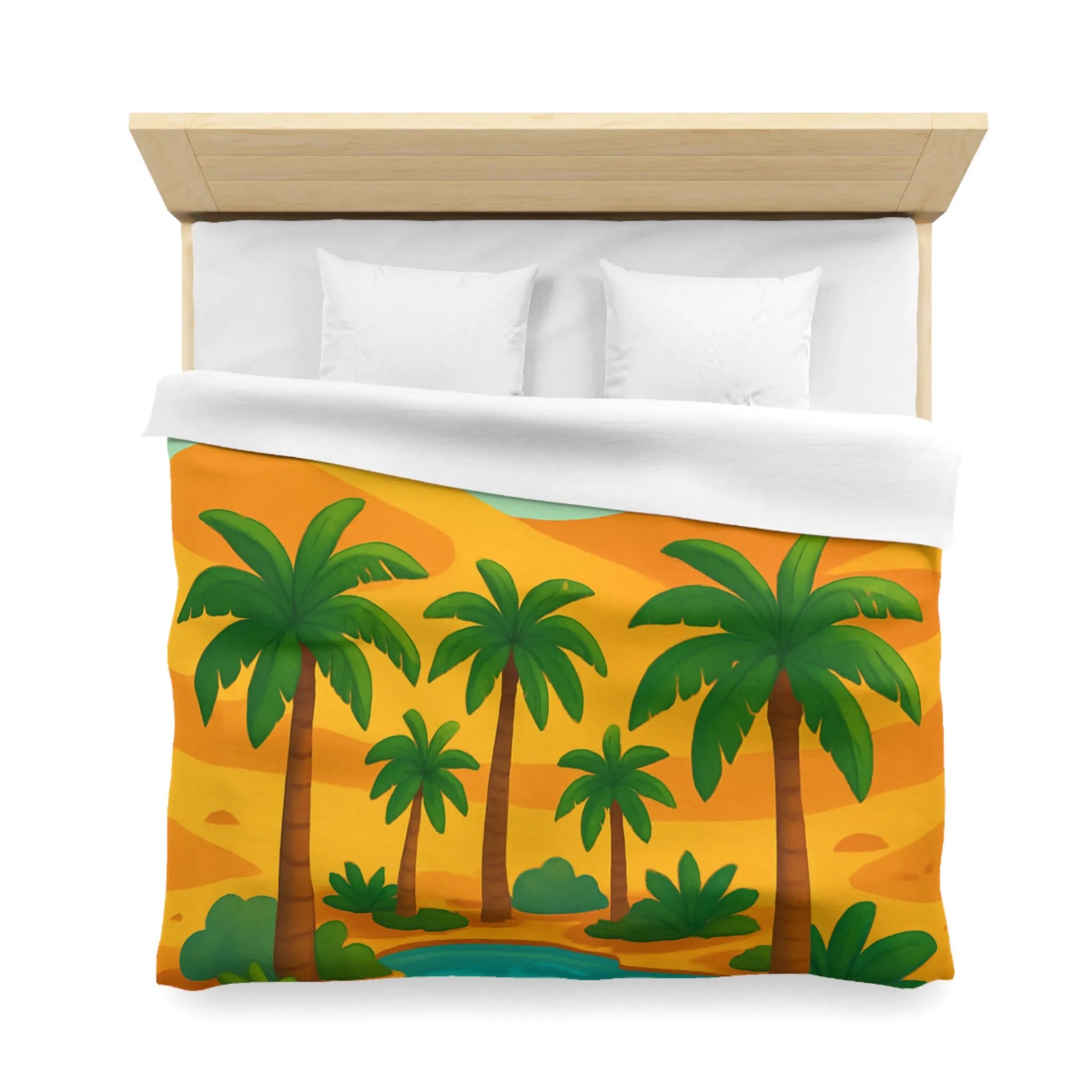 Housse de couette exotique avec palmiers, oiseaux colorés et oasis dans le désert