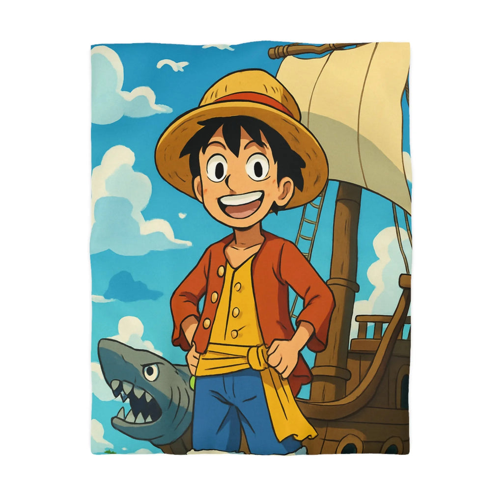 Housse de Couette Anime Pirate Enfant Aventure Bateau Mer Ciel Bleu Nuages