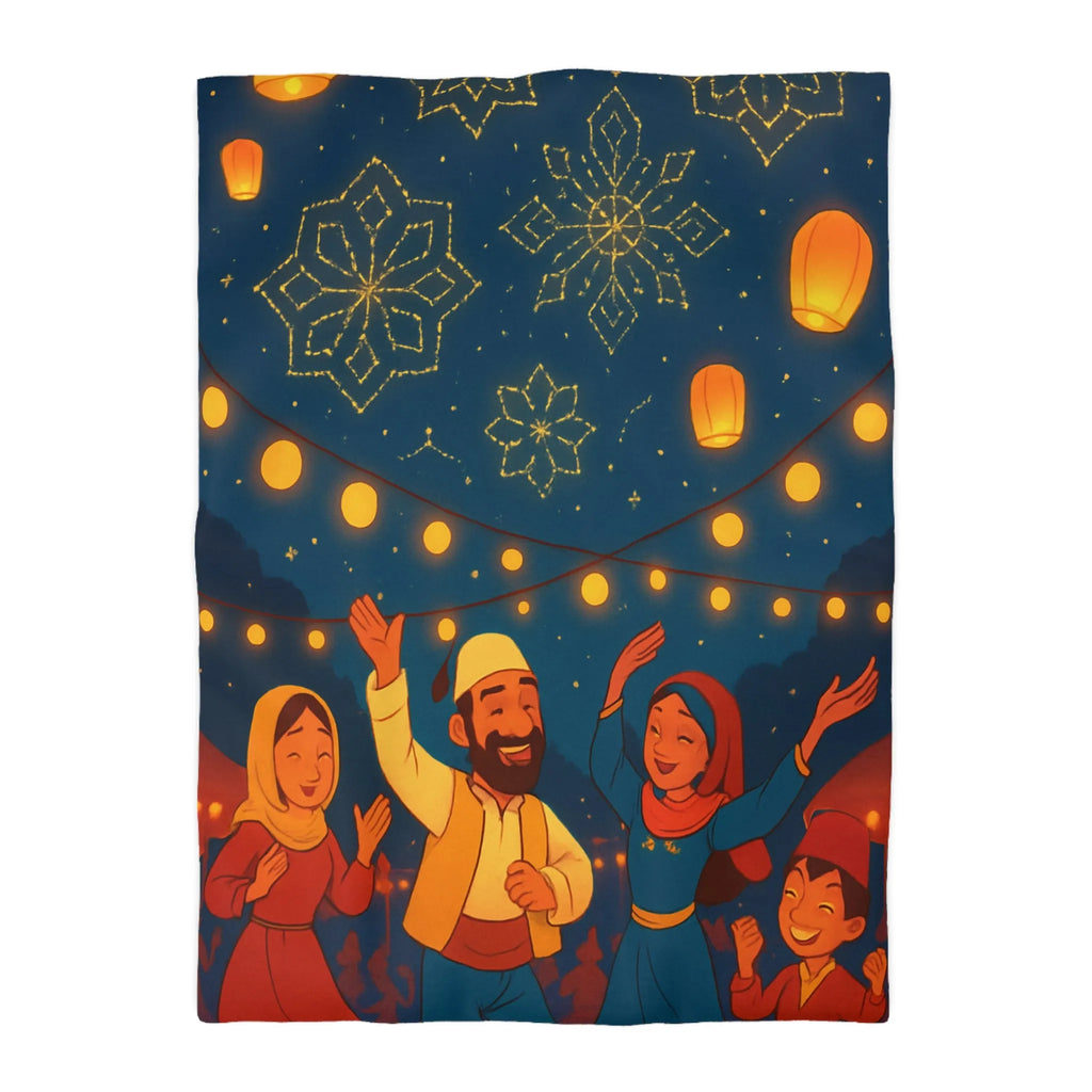 Housse de Couette Avec Scène Festive Nocturne et Lanternes Flottantes Pour Décoration Chambre