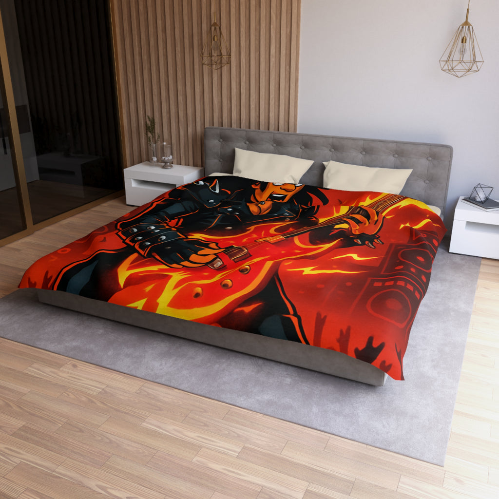 Housse de couette rock énergique avec guitariste enflammé et ambiance concert spectaculaire