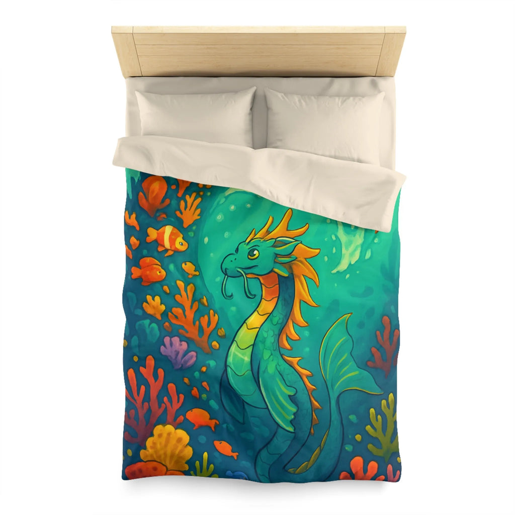 Housse de couette avec dragon marin et poissons dans des eaux colorées vibrantes