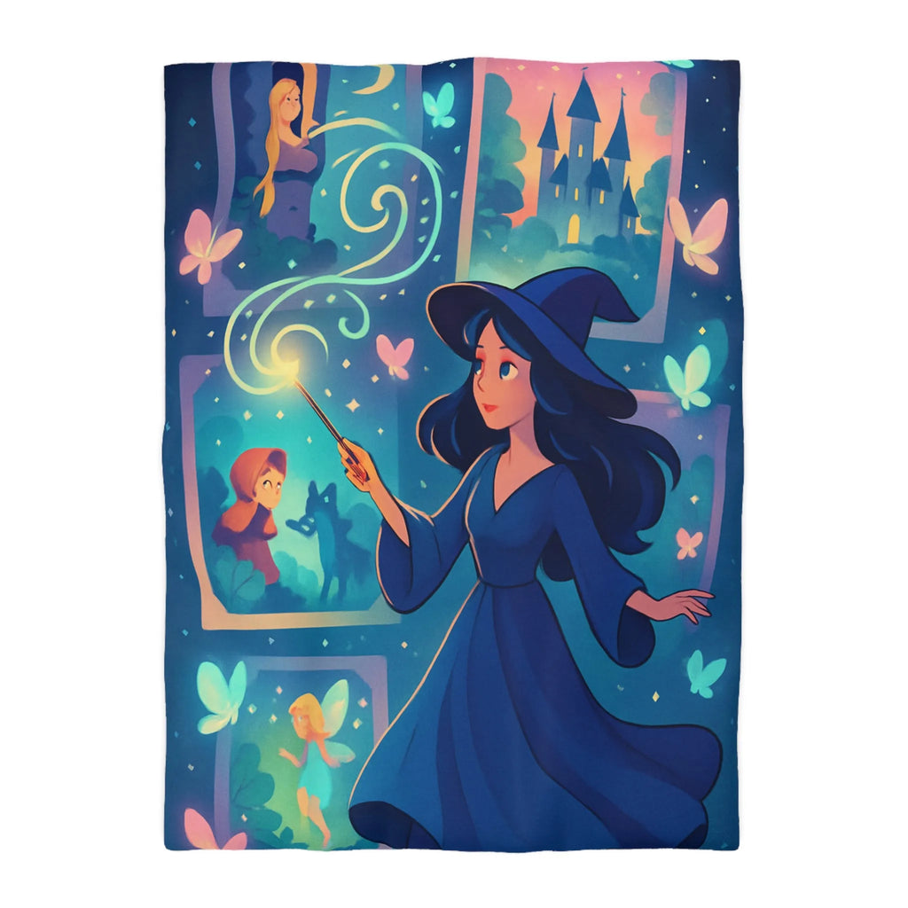 Housse de couette féérique avec sorcière et papillons dans un univers enchanteur pour enfants