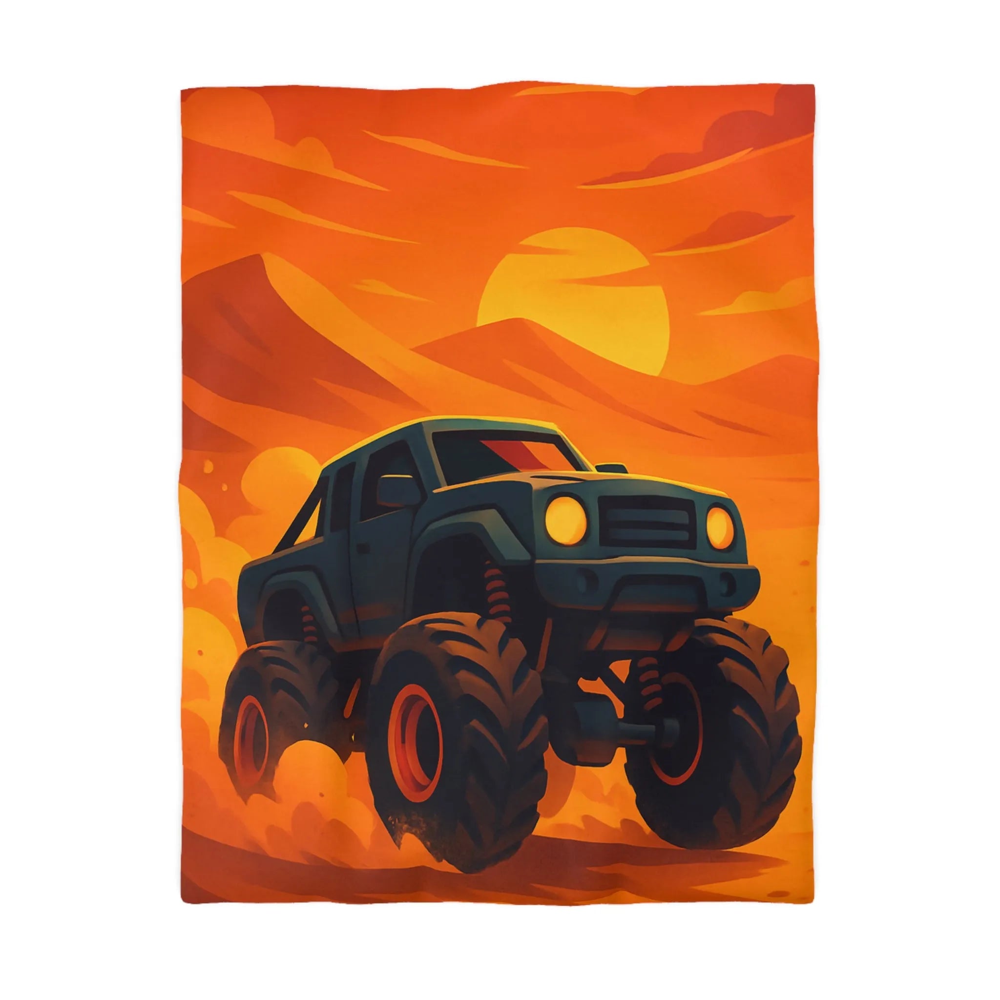 Housse de couette camion monstres désert coucher de soleil aventure pour chambre d'enfant