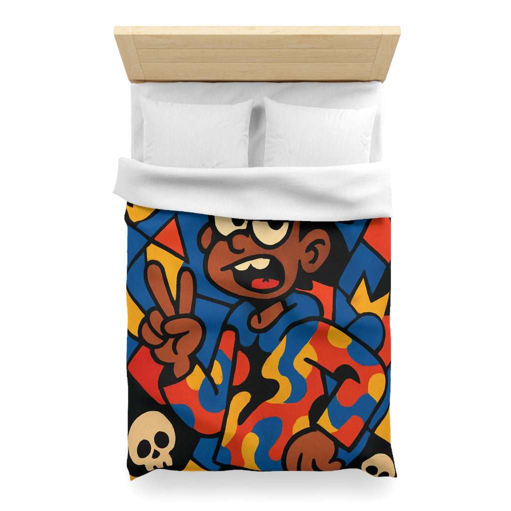 Housse de Couette Vibrante avec Motifs de Crânes et Couronnes pour Adolescents Créatifs