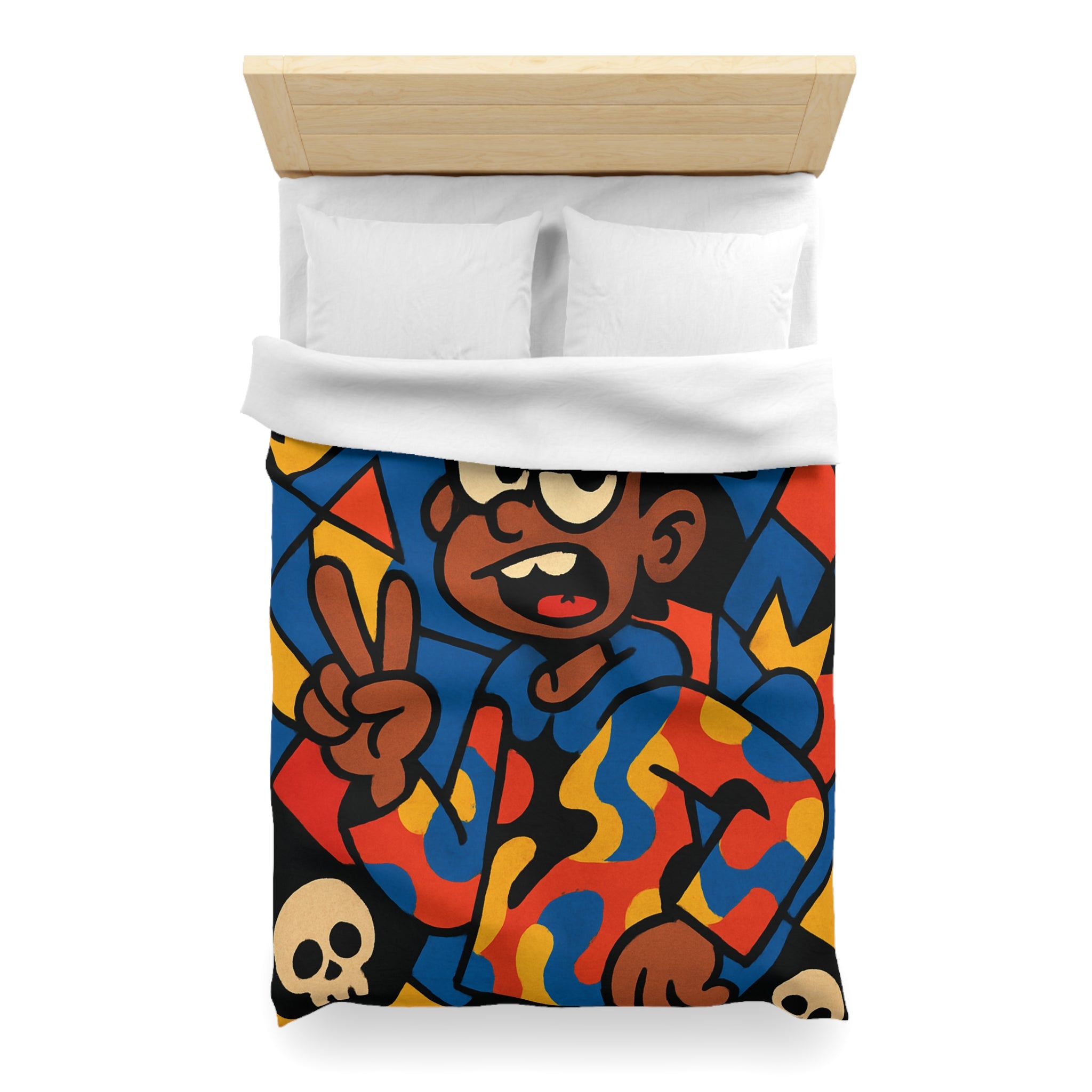 Housse de Couette Vibrante avec Motifs de Crânes et Couronnes pour Adolescents Créatifs