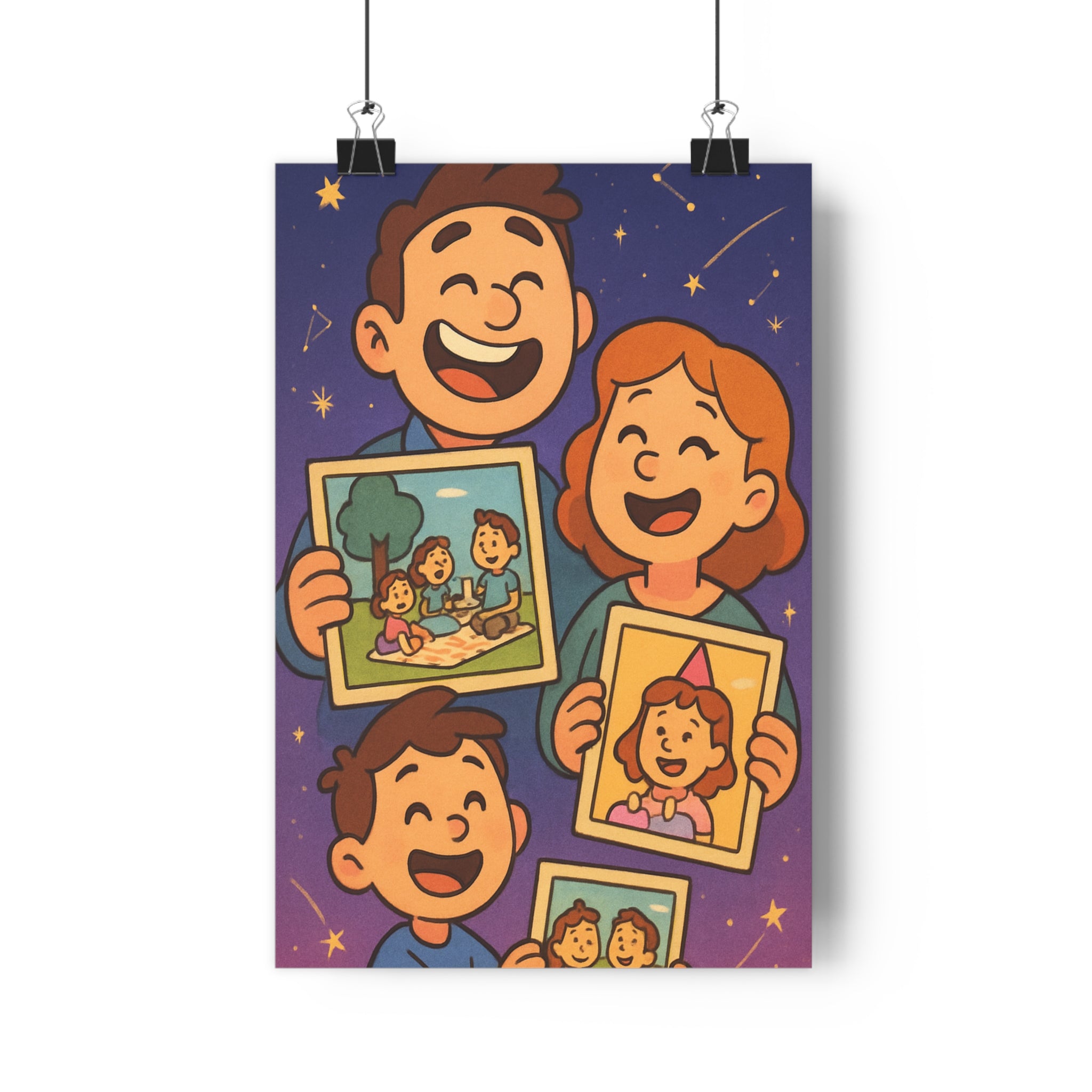 Poster décoratif cartoon pastel bleu violet joyeux nostalgique intérieur salon chambre famille souvenir 30x46