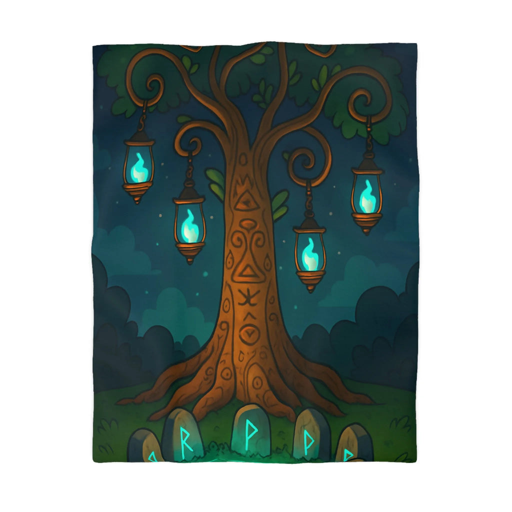 Housse de Couette Arbre Mystique avec Runes Éclairées pour Chambre Enchantée et Magique