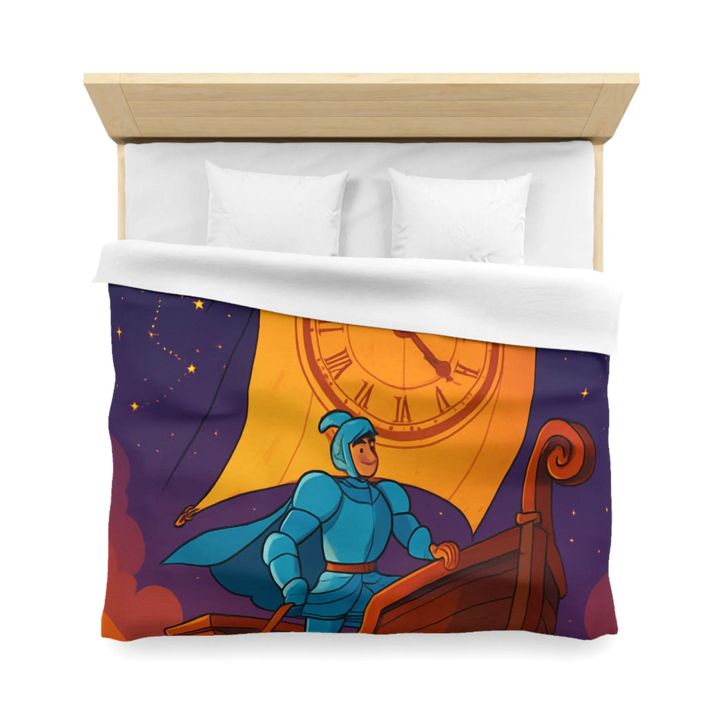 Housse de couette enfant rêveur : chevalier voyageant à travers le cosmos étoilé