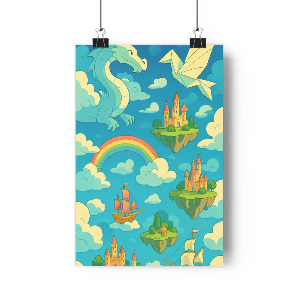 Poster décoratif dessin animé bleu rose magique enfance aventure chambre salon créatif fantastique rêve