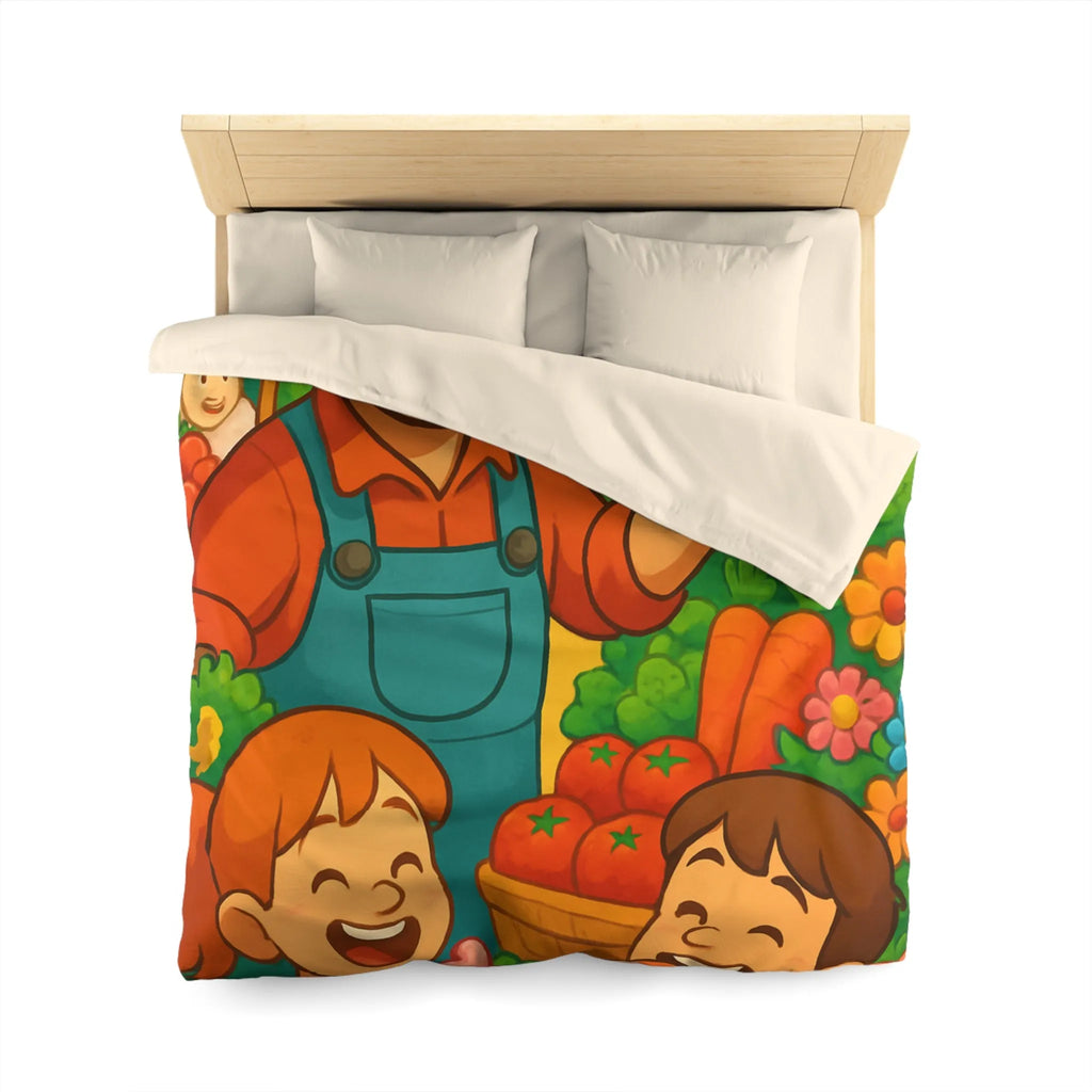 Housse de couette avec illustration joyeuse de ferme pour chambre d'enfant colorée et vivante