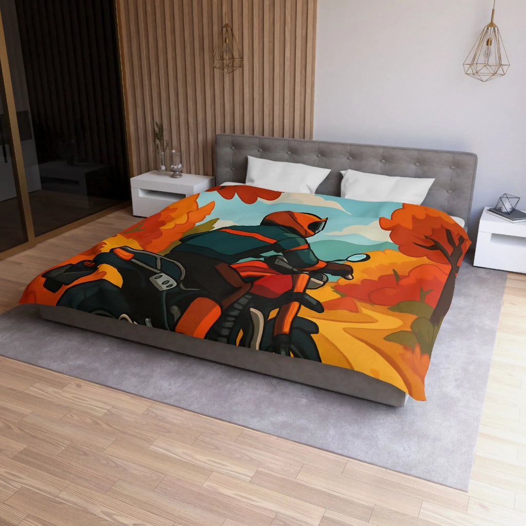 Housse de couette avec motif automnal de motard et nature aux couleurs vives