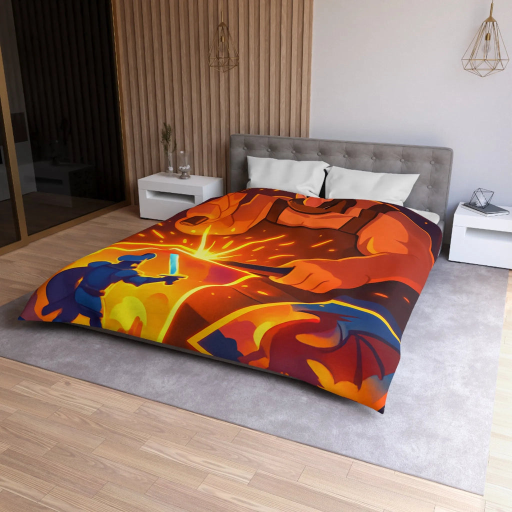 Housse de couette avec illustration colorée d'un forgeron créatif et chevalier