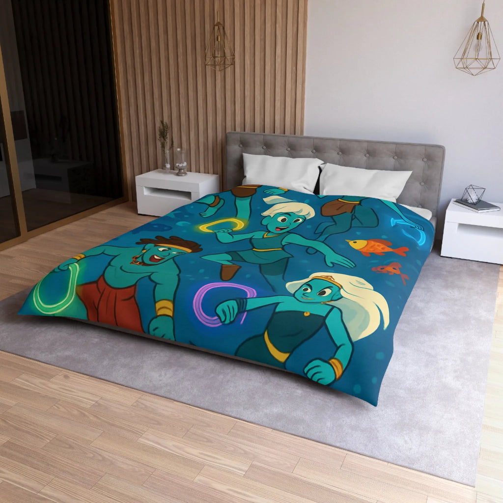 Ensemble de sirènes joyeuses aux cercles lumineux sous la mer, Housse de couette élégante
