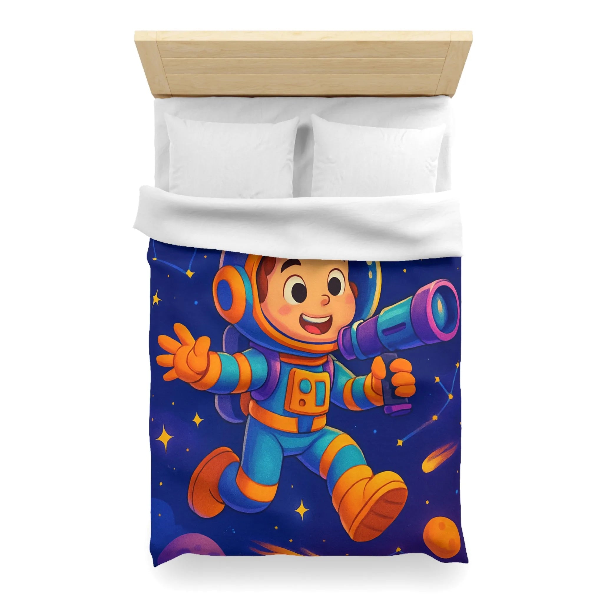 Housse de couette enfant thème astronaute espace avec planètes et constellations joyeuses