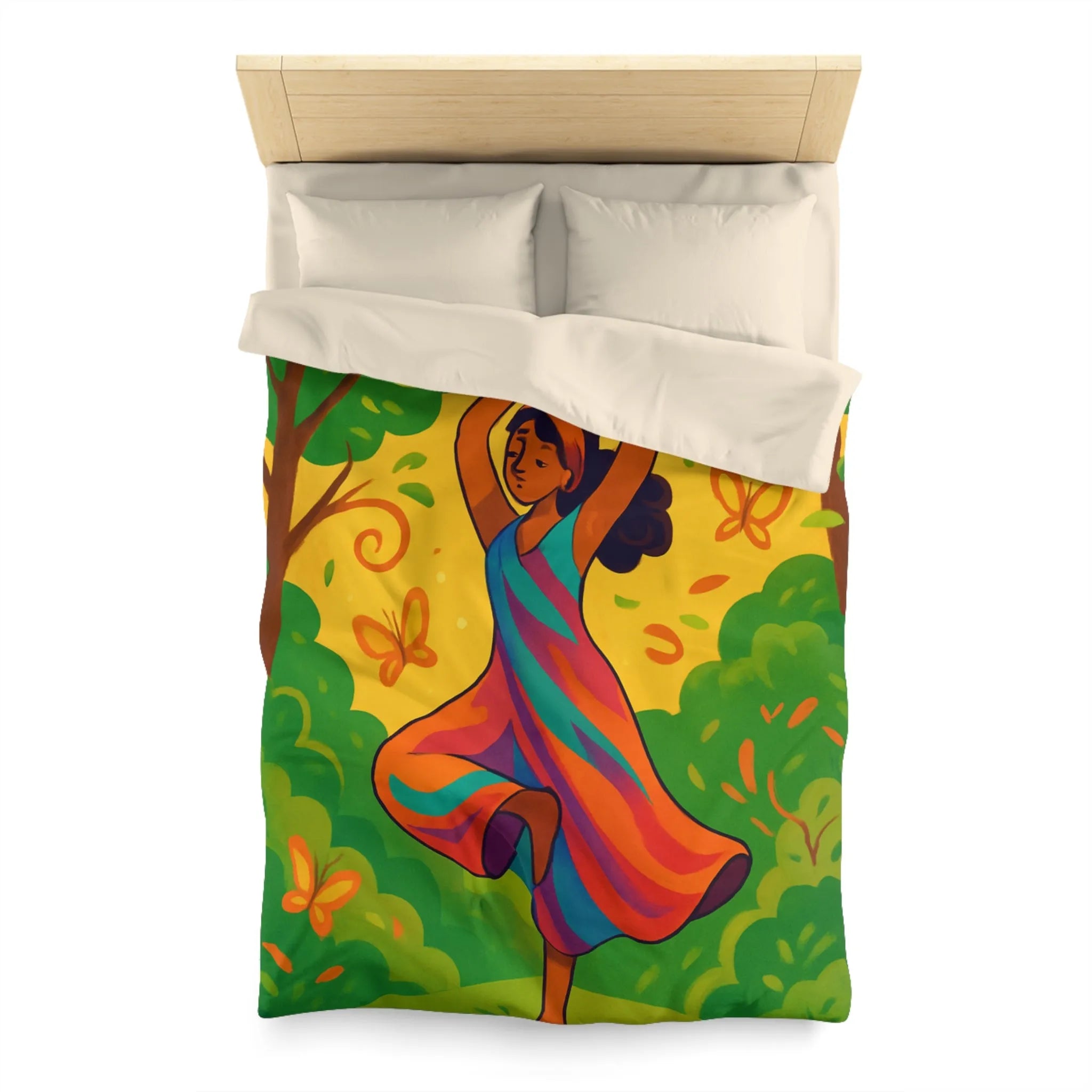 Housse de couette avec illustration apaisante d'une jeune femme méditant en nature