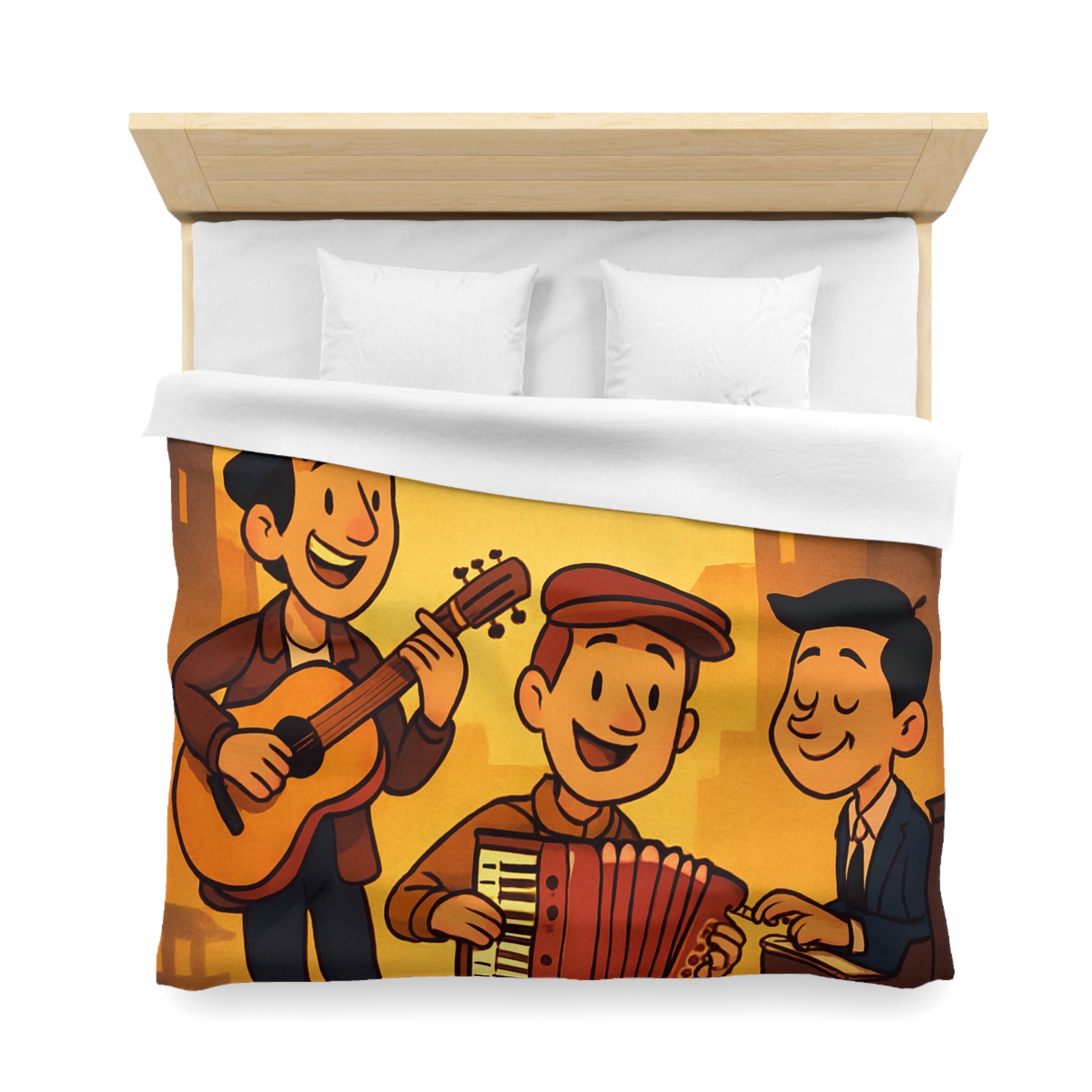 Housse de couette vintage ambiance musicale jazz avec trio de musiciens lumineux