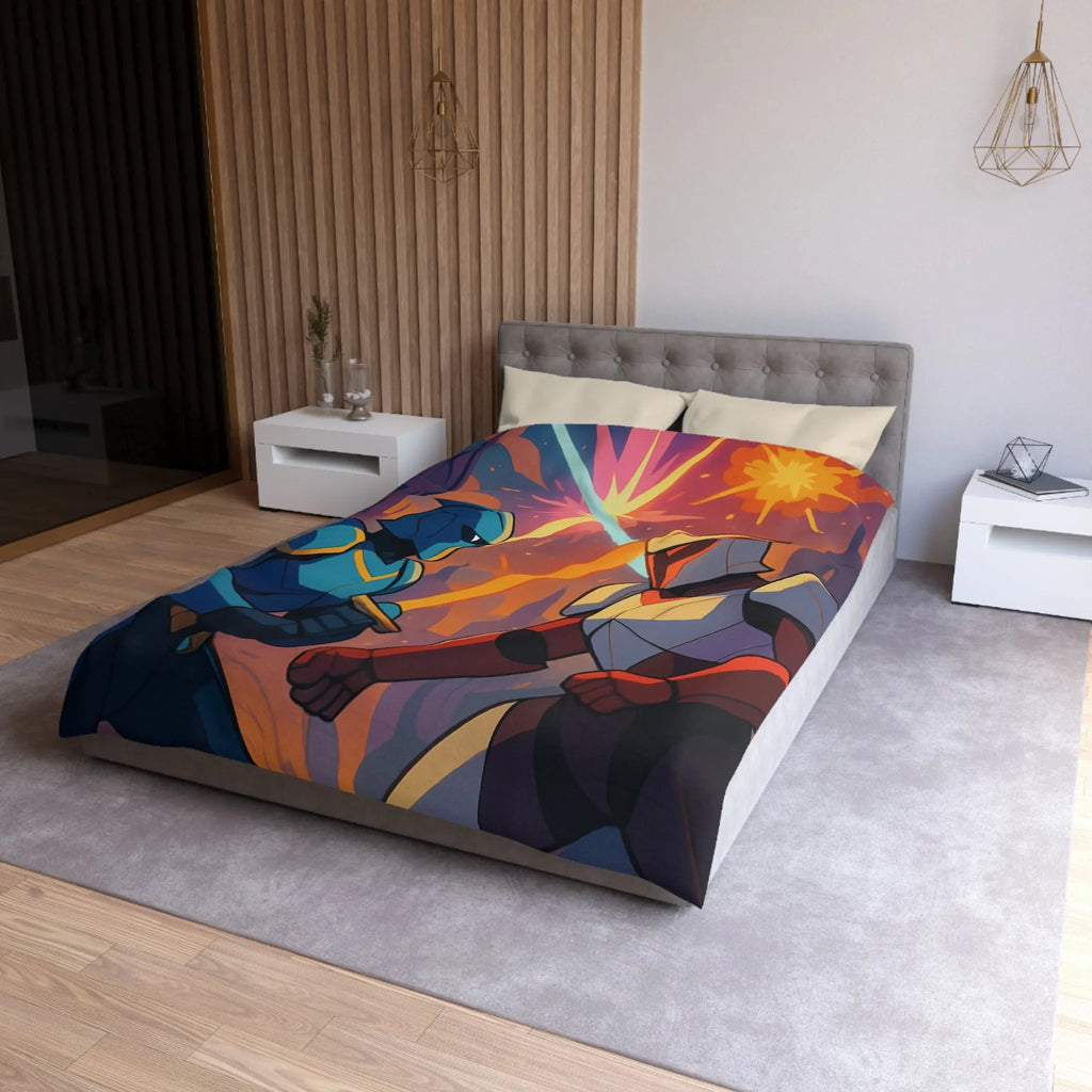 Épique scène de duel au sabre laser dans un paysage intergalactique coloré et artistique