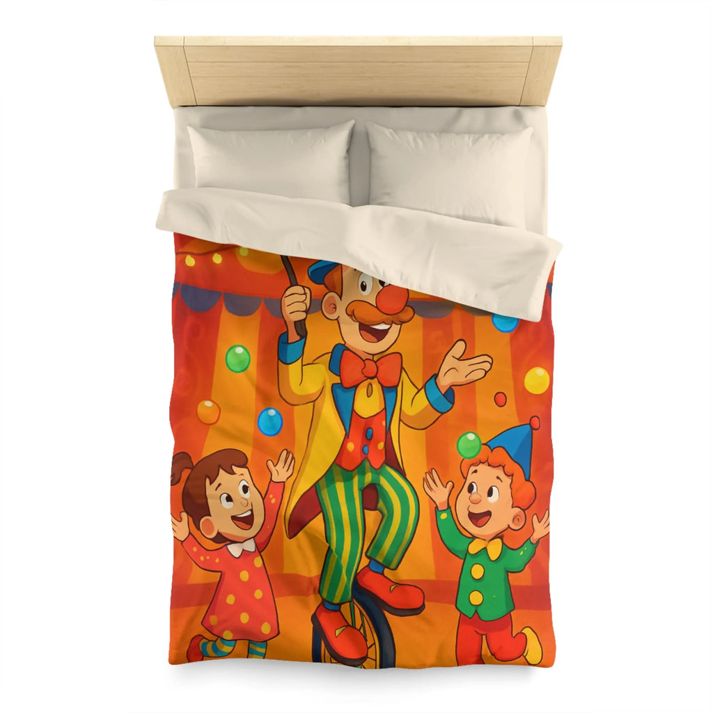 Housse de Couette Cirque Enchanté avec Clown Coloré et Enfants Jouant Heureux