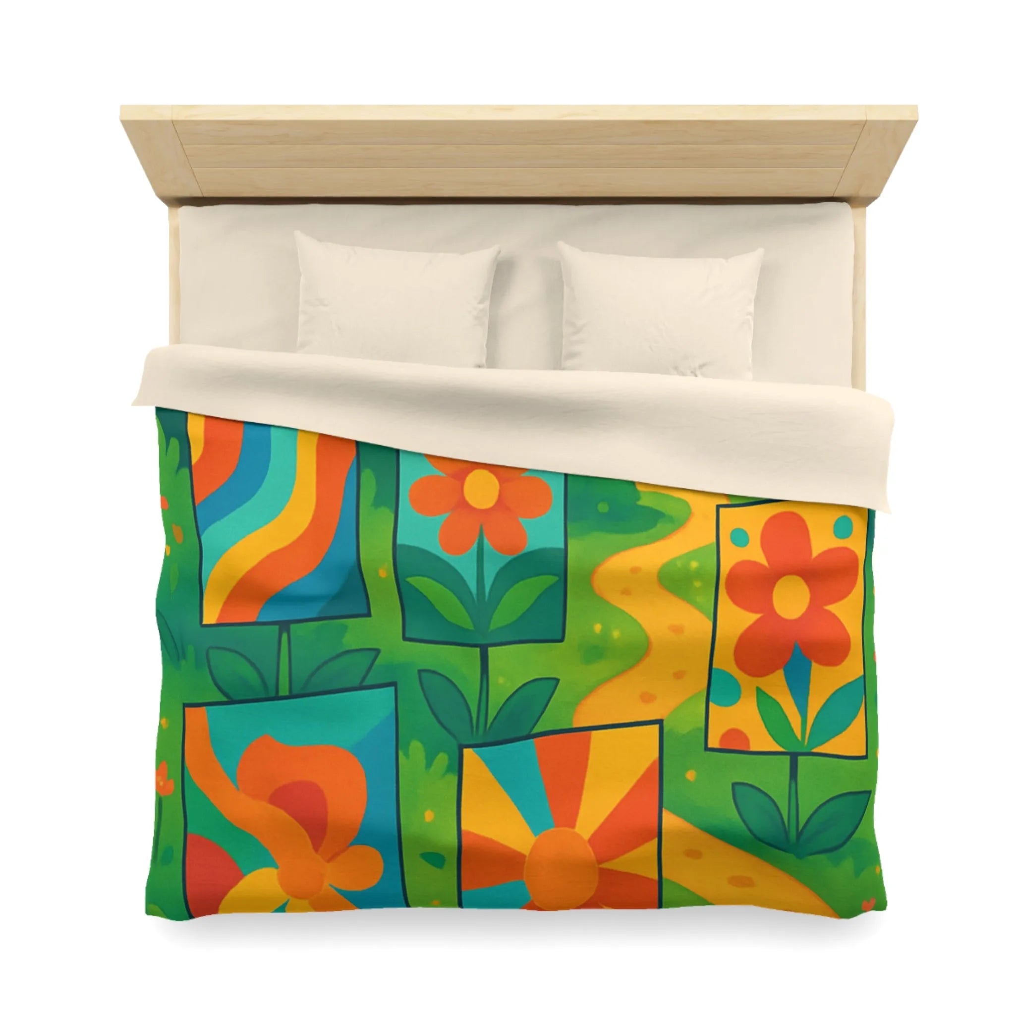 Housse de couette colorée avec fleurs et papillons pour chambre moderne et vivante