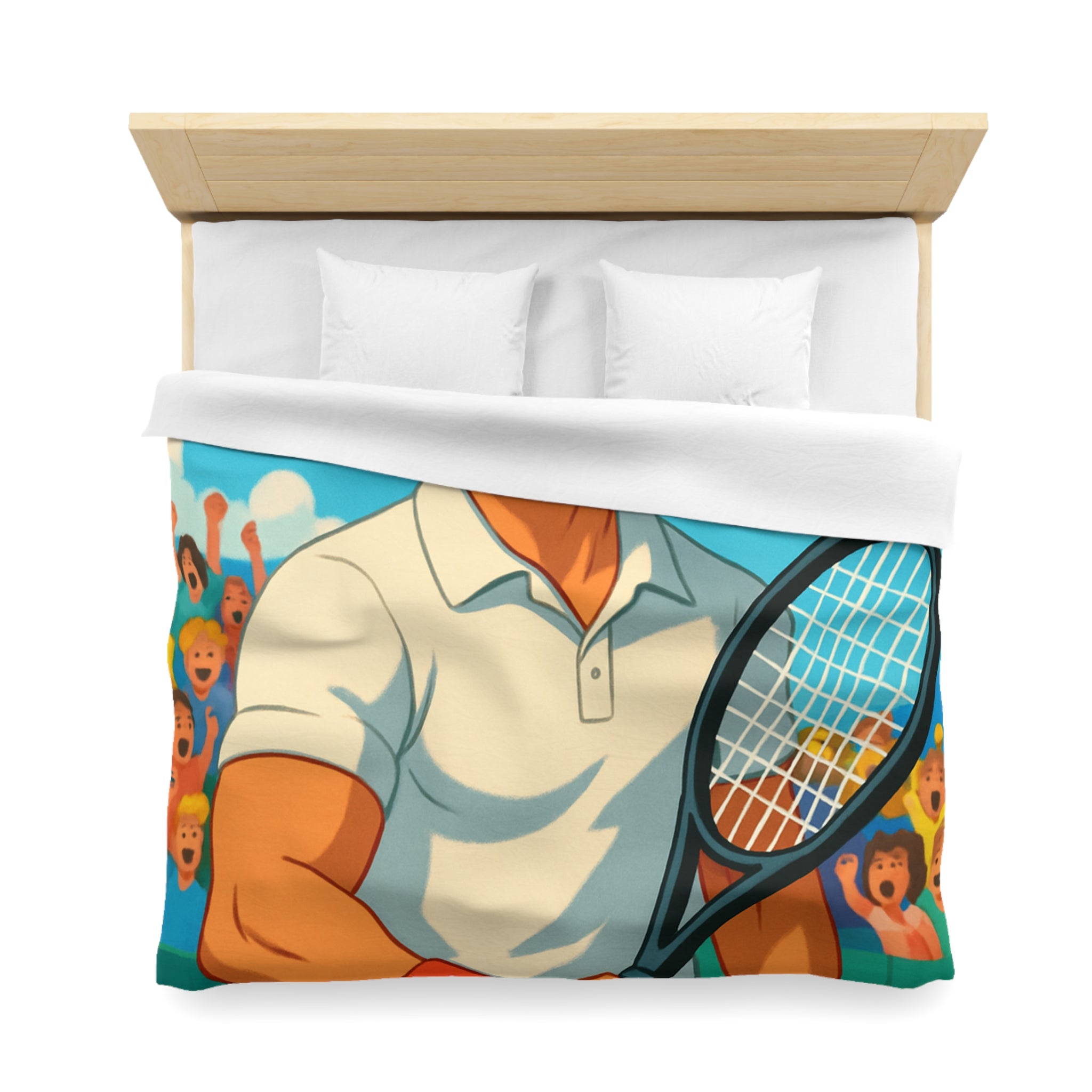 Housse de couette vibrante avec joueur de tennis vintage, bandeau et balles jaunes