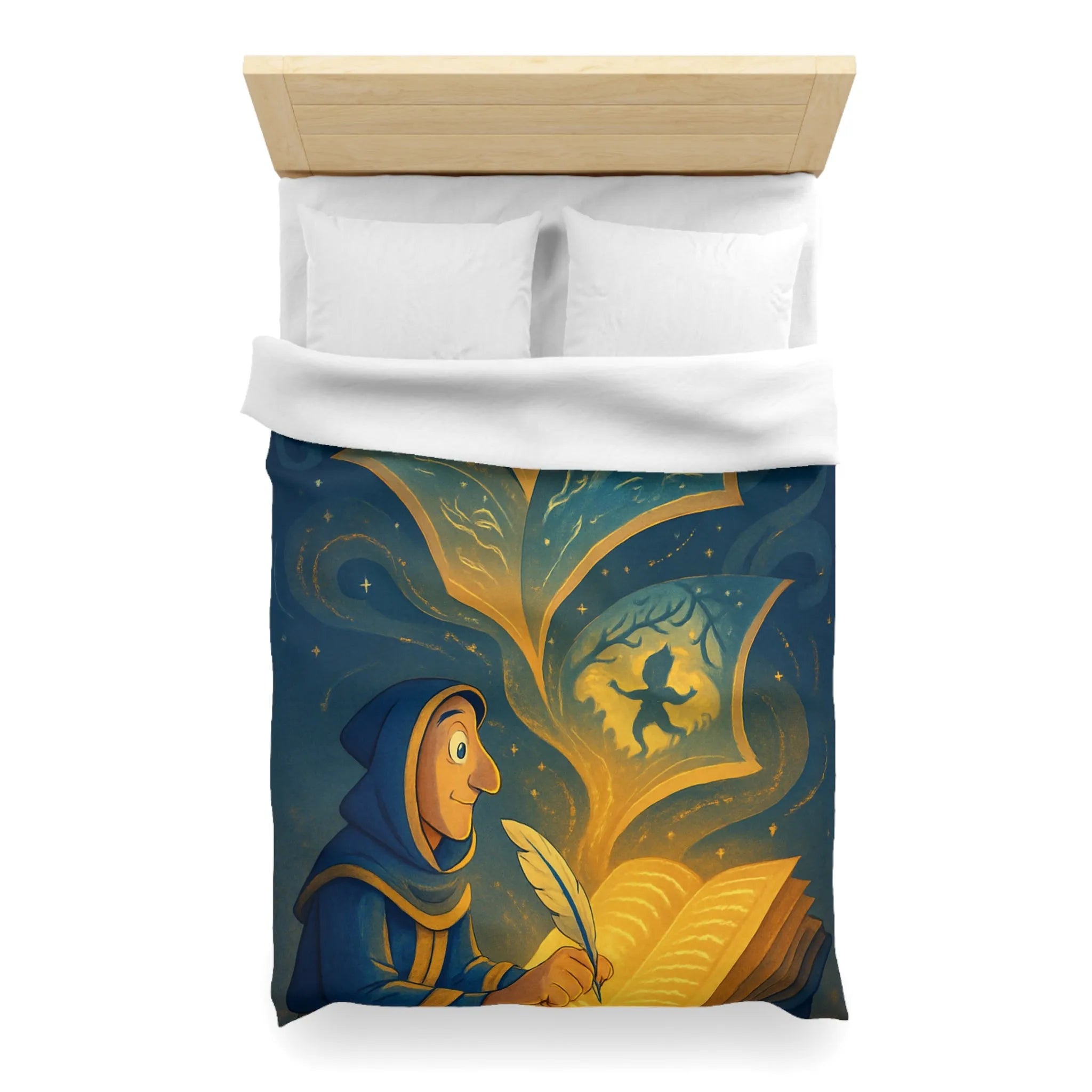 Housse de couette magique avec scène de conte illustrée et motifs féeriques scintillants