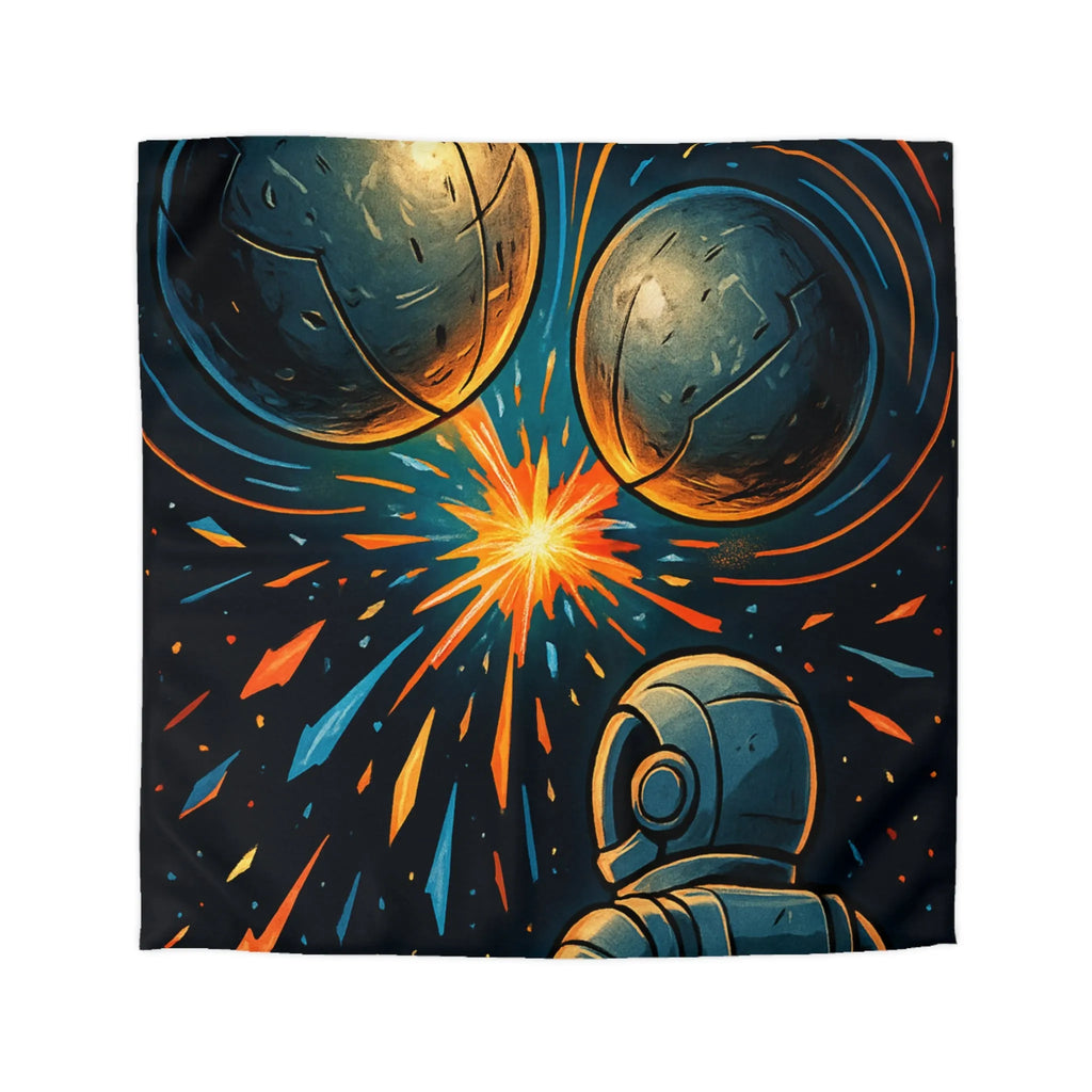 Décorative housse de couette espace cosmique avec astronaute et sphères lumineuses métalliques