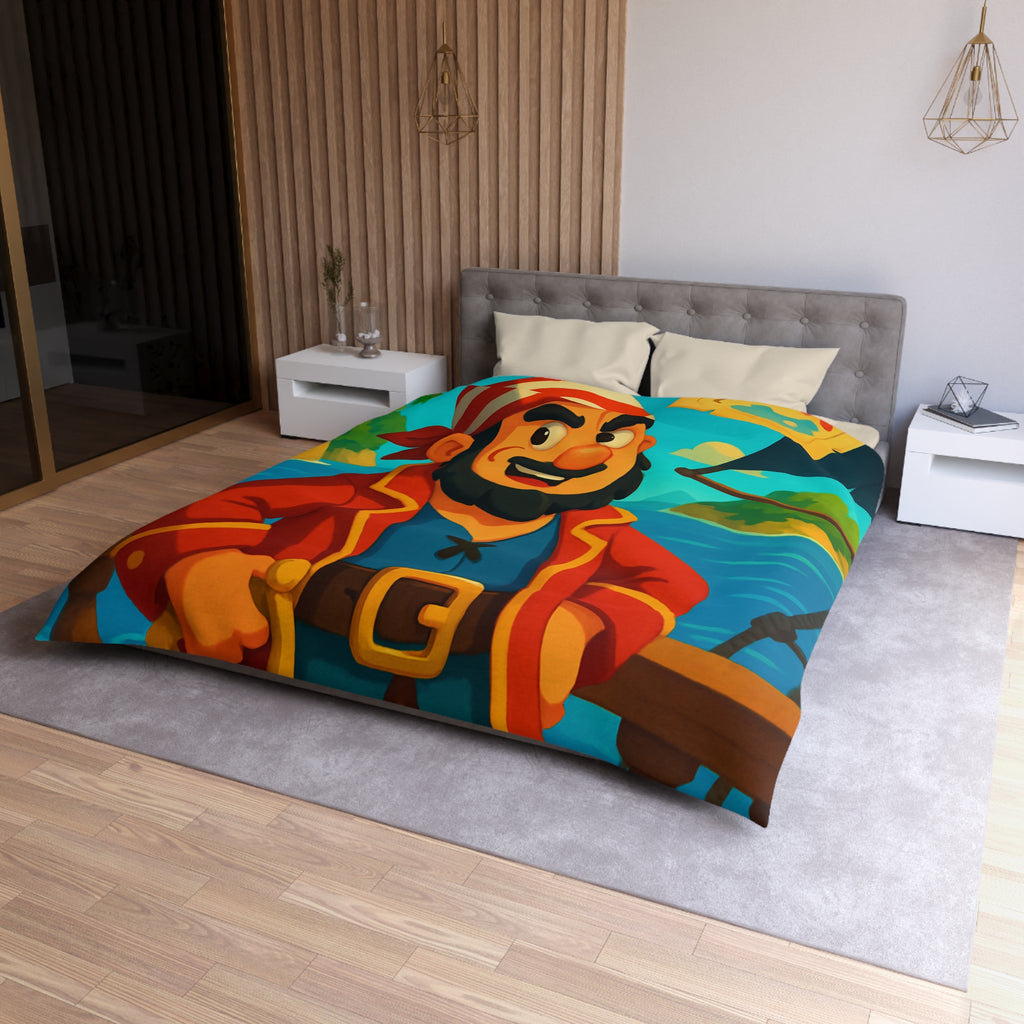 Housse de couette pirate joyeux avec carte au trésor et îles paradisiaques