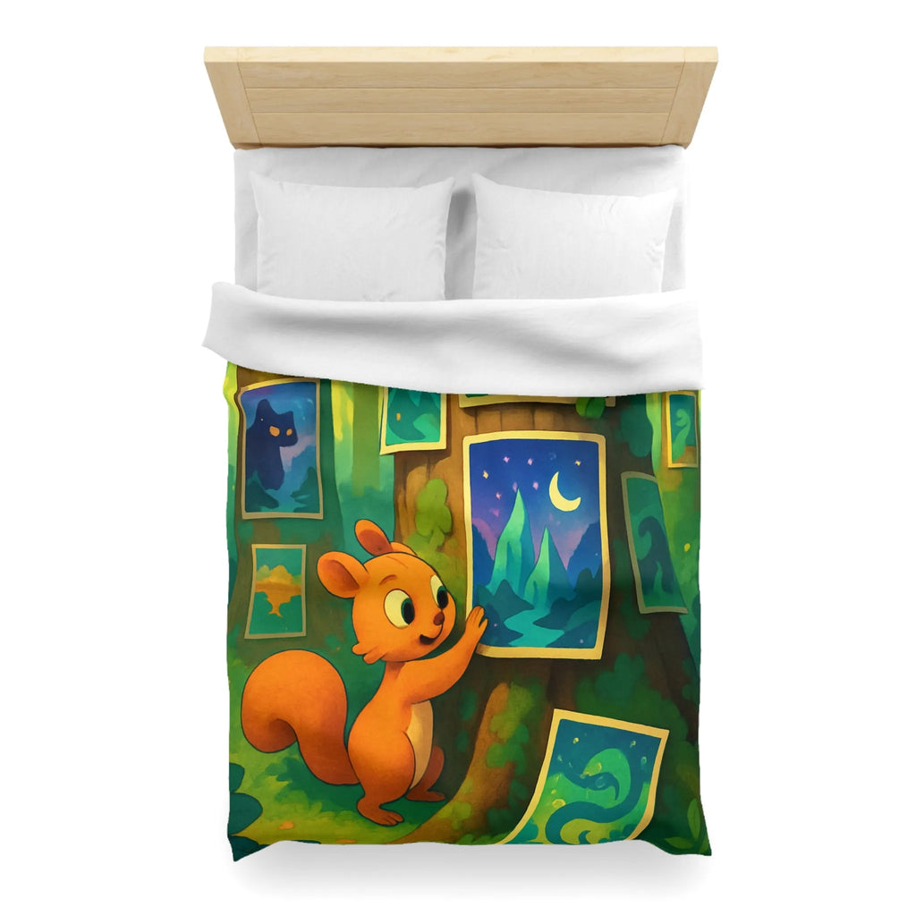 Housse de Couette Enchantée avec Écureuil et Tableaux Nocturnes pour Chambre d'Enfant